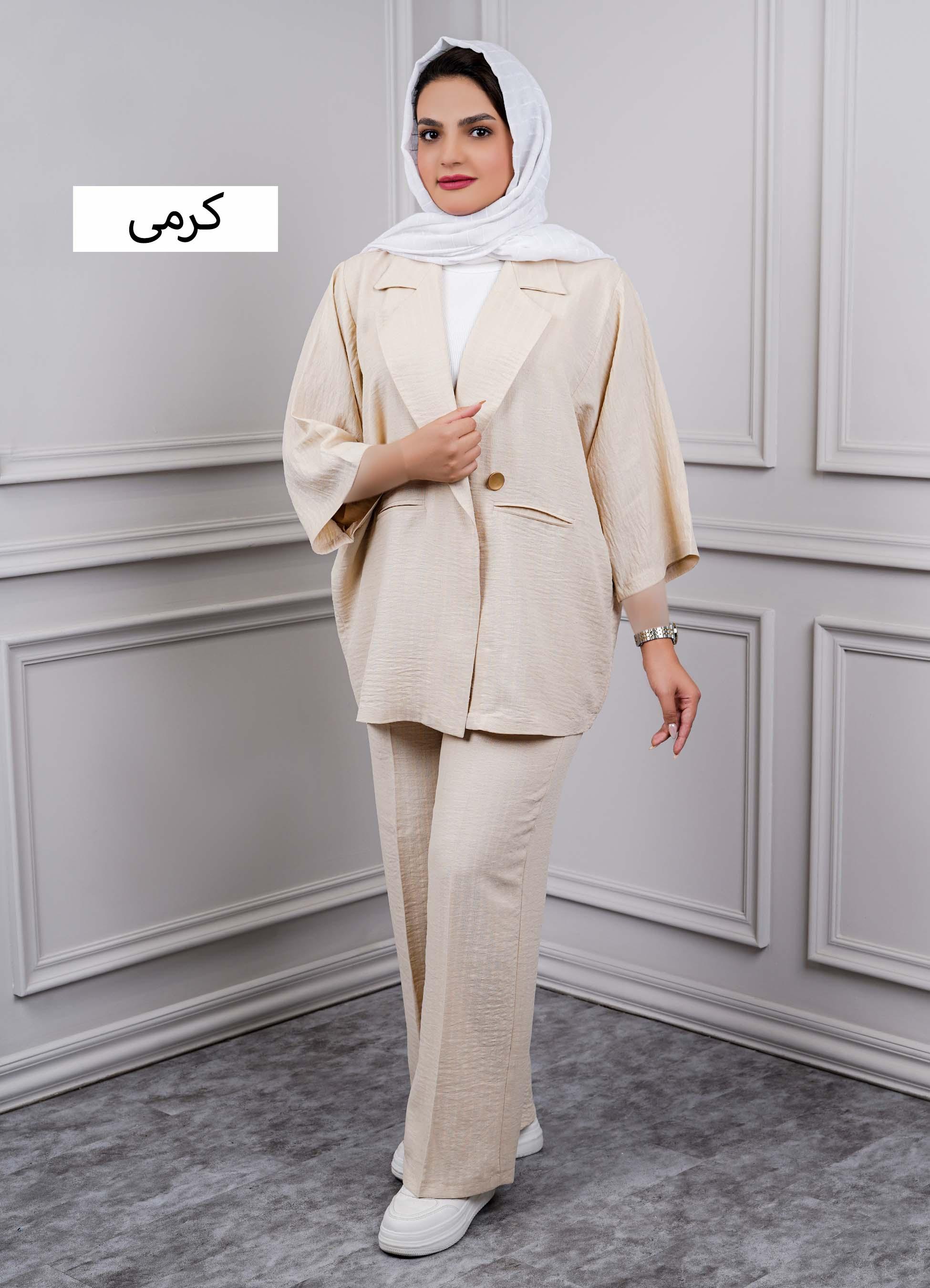کت و شلوار همتا کد 5293  - رنگ : کرمی