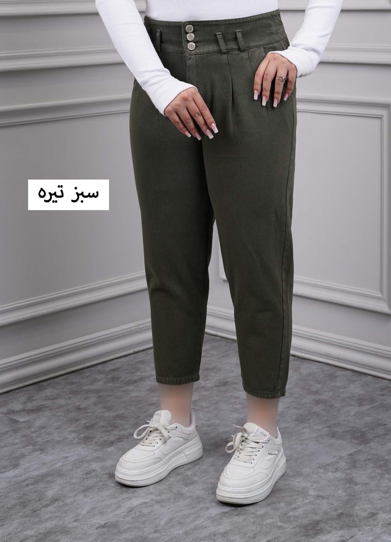 شلوار مام کتان روما کد 2032 - رنگ : سبز تیره  سایز : 30