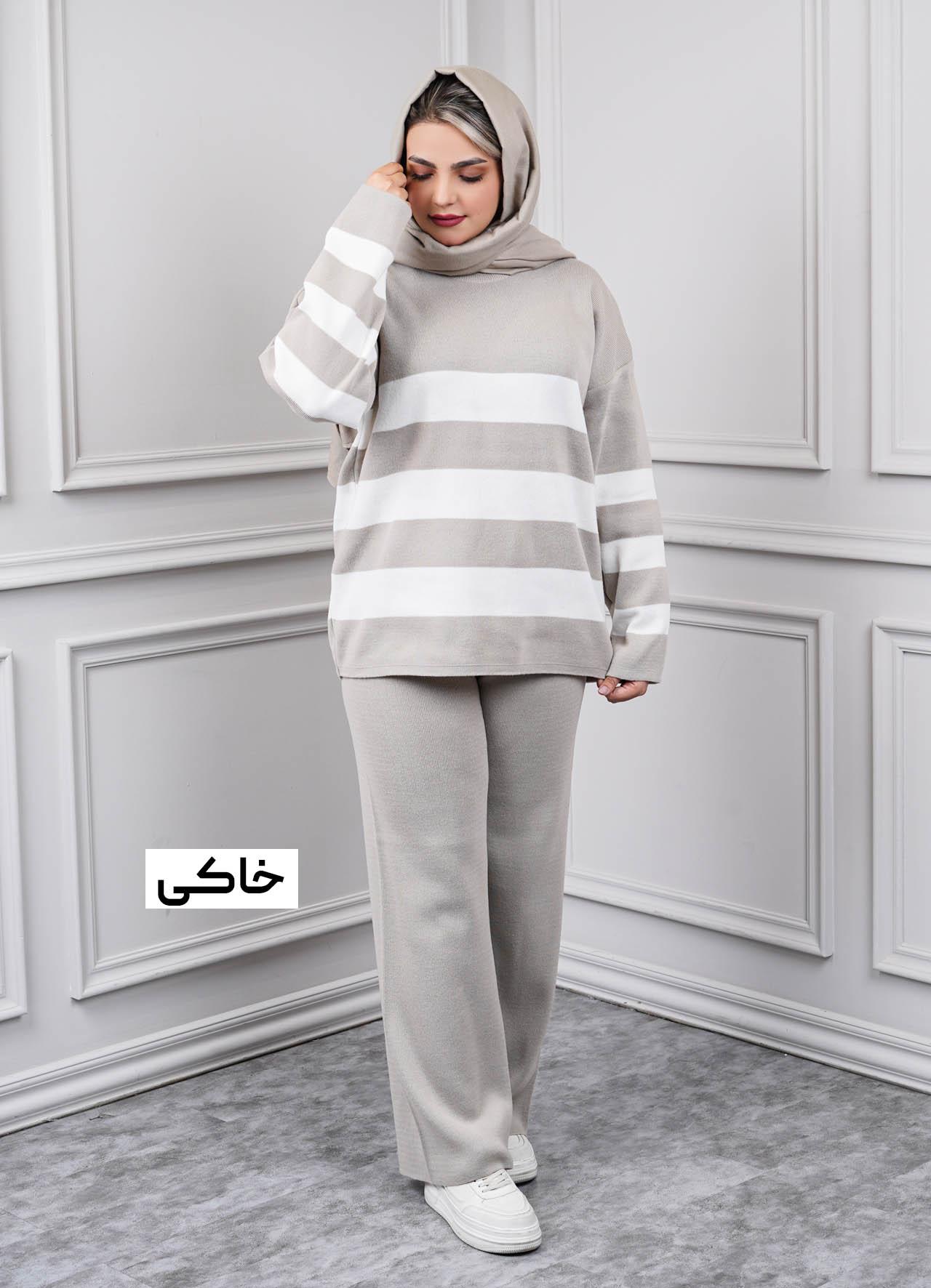 بلوز شلوار بافت - 2139 - رنگ : خاکی