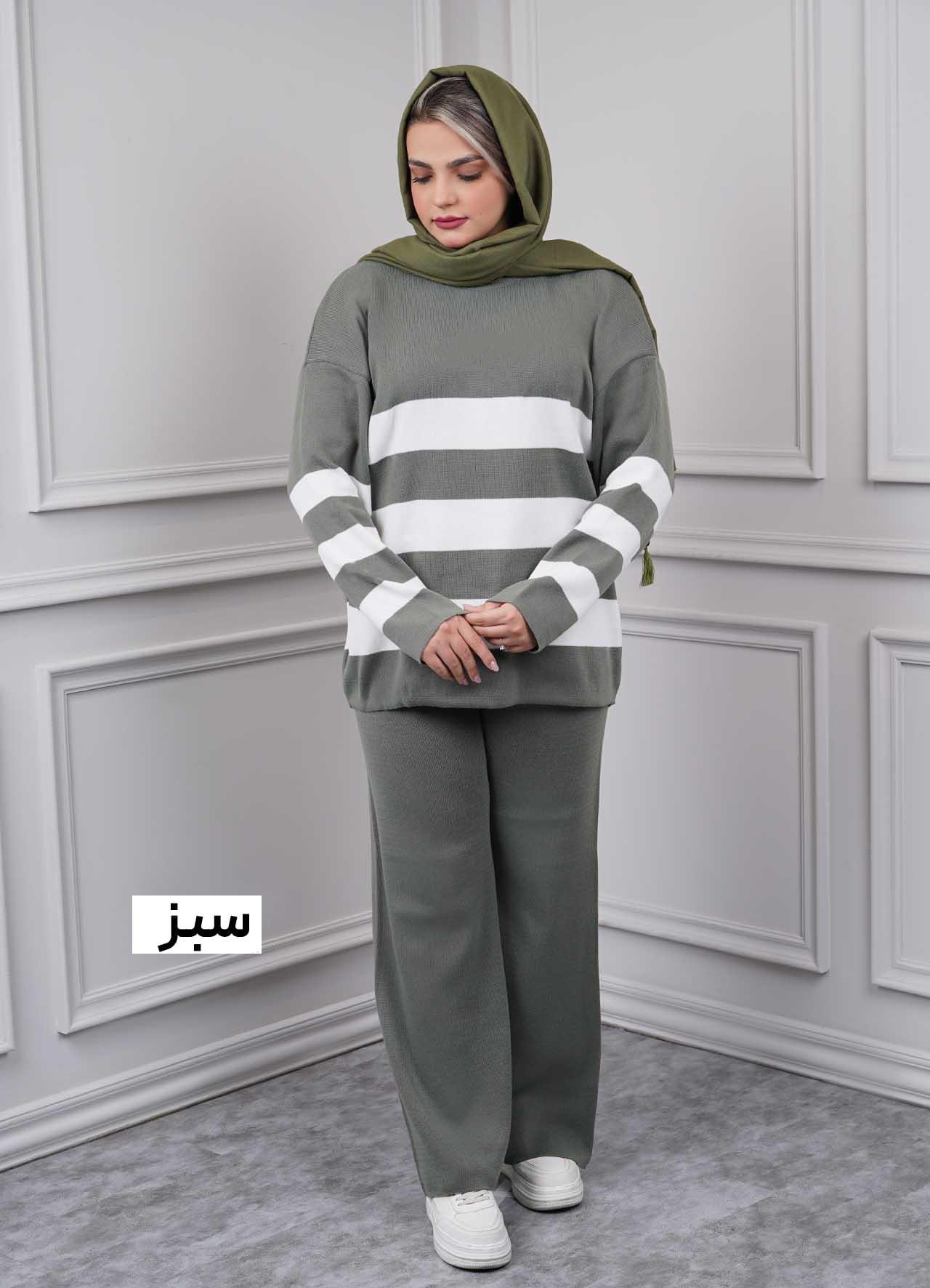 بلوز شلوار بافت - 2139 - رنگ : سبز