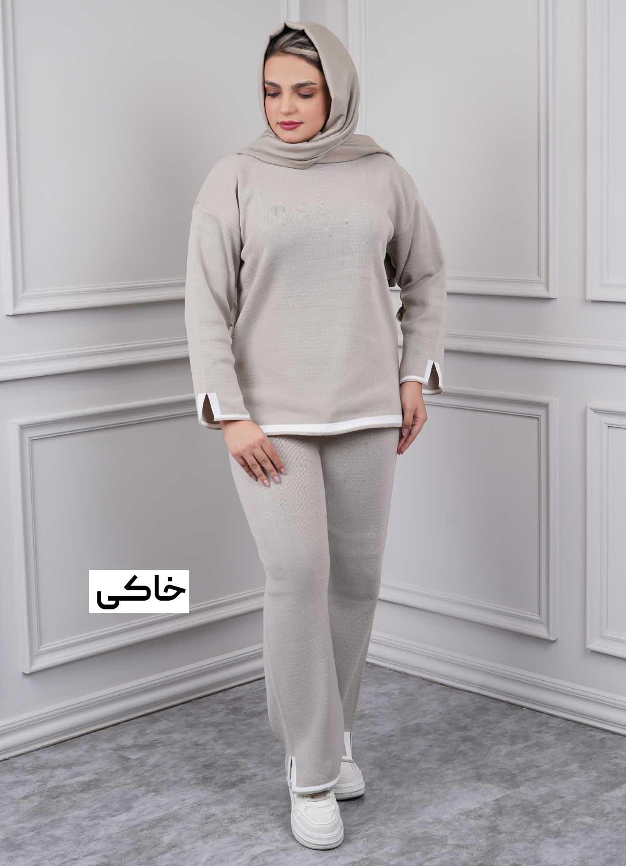 ست بافت بغل چاکدار - 2140 - رنگ : خاکی