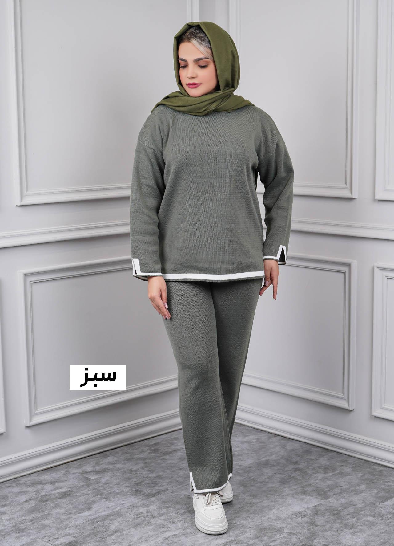 ست بافت بغل چاکدار - 2140 - رنگ : سبز