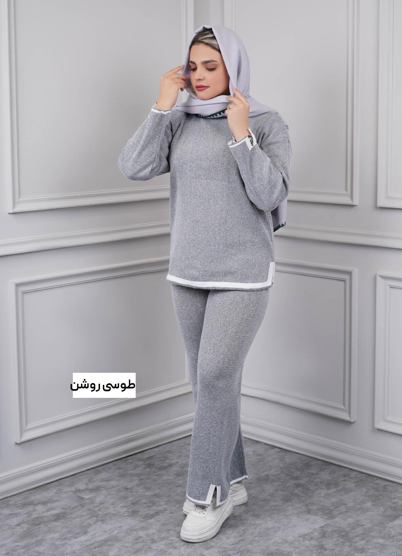 ست بافت بغل چاکدار - 2140 - رنگ : طوسی روشن