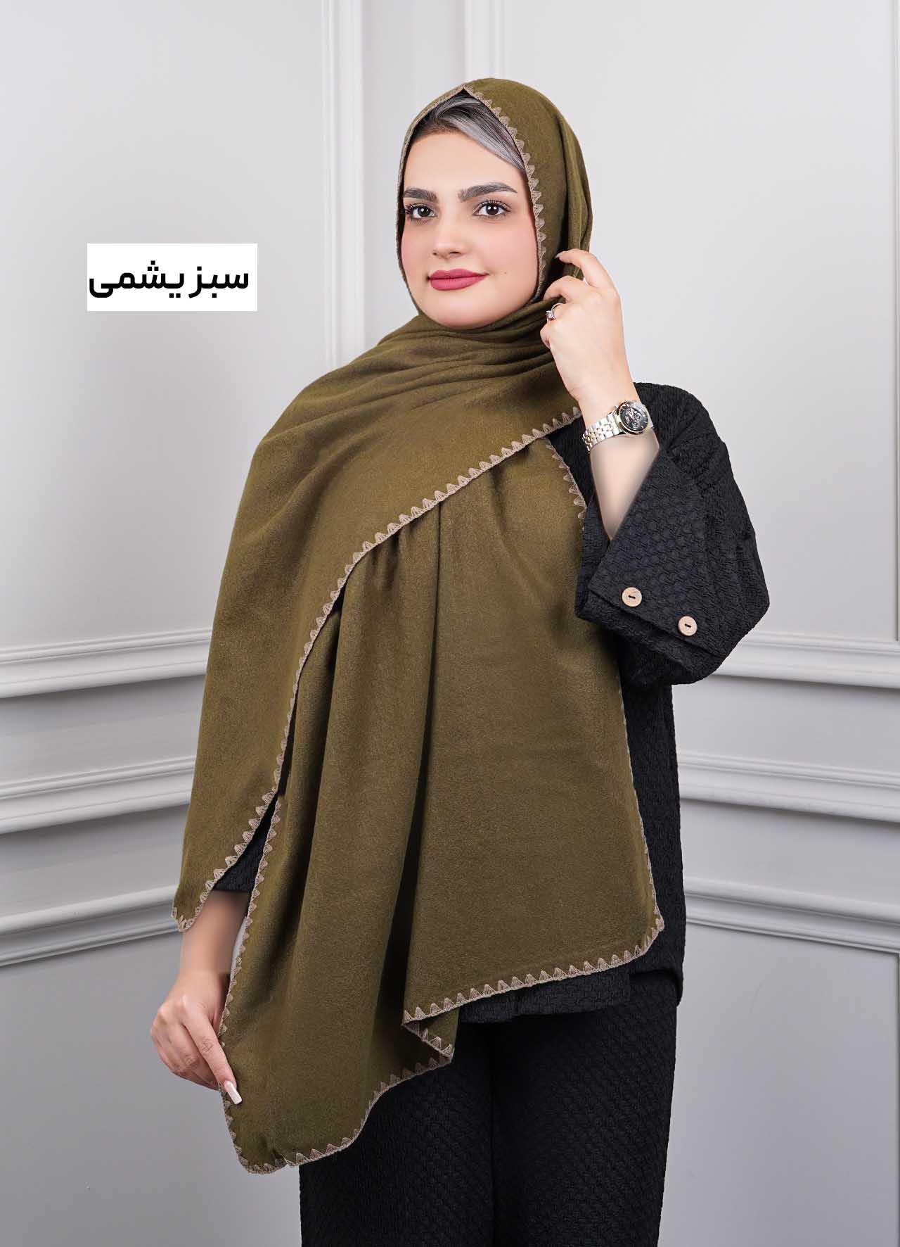 شال موهر دندان موشی کد 1010  - رنگ : سبز یشمی