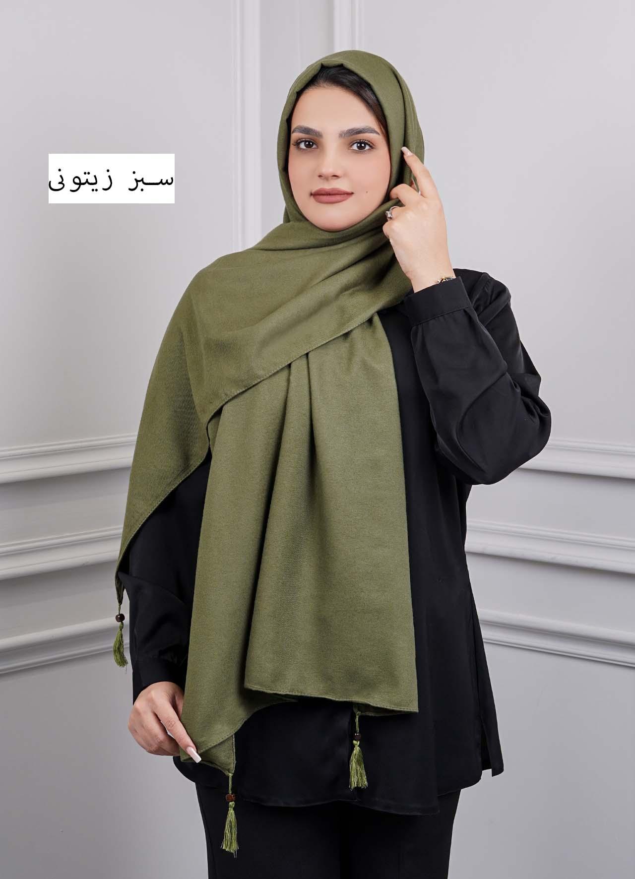 شال موهر ساده کد 1010 - رنگ : سبز زیتونی