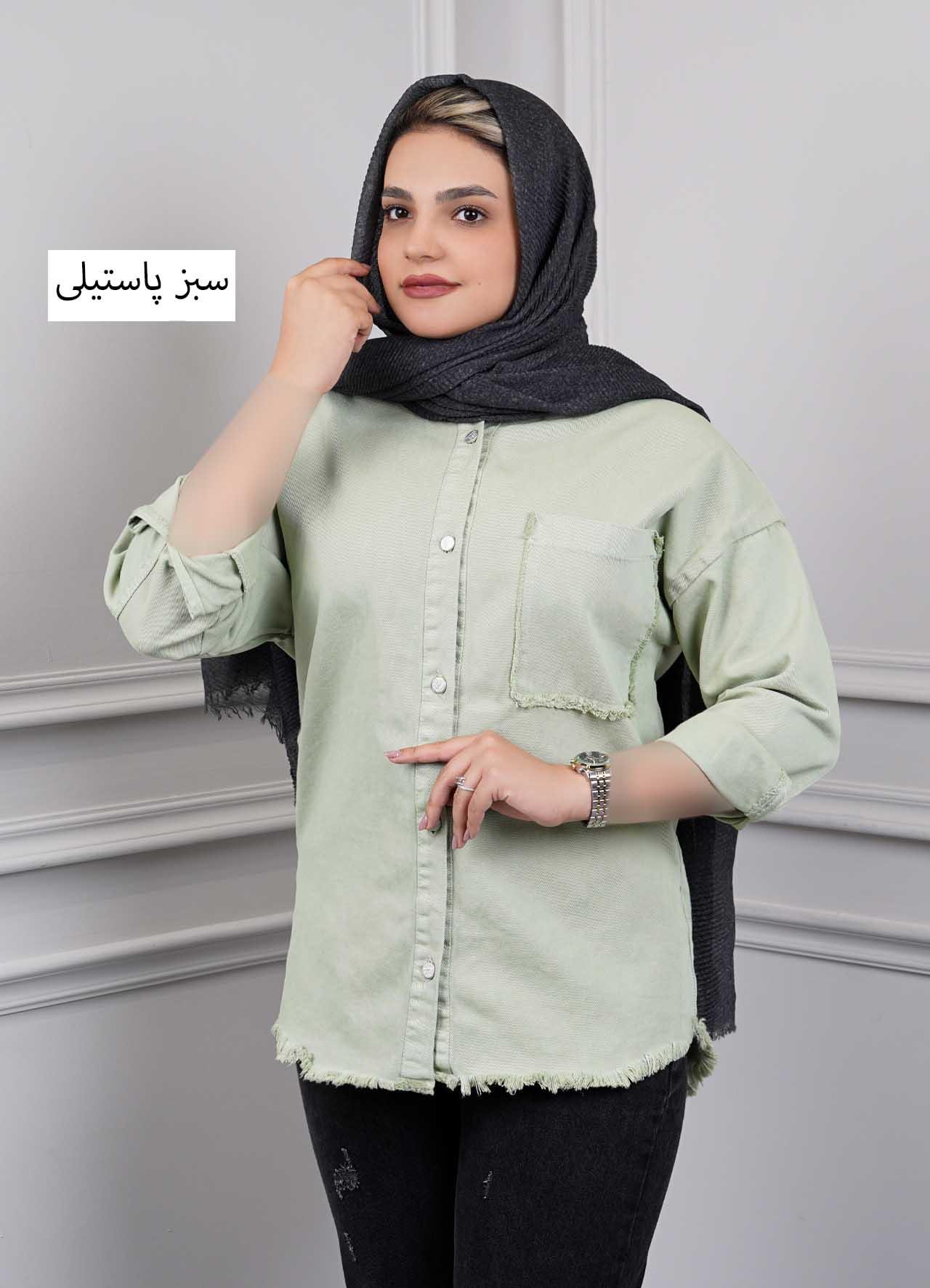 شومیز کتان  202716 - رنگ : سبز پاستیلی  سایز : L