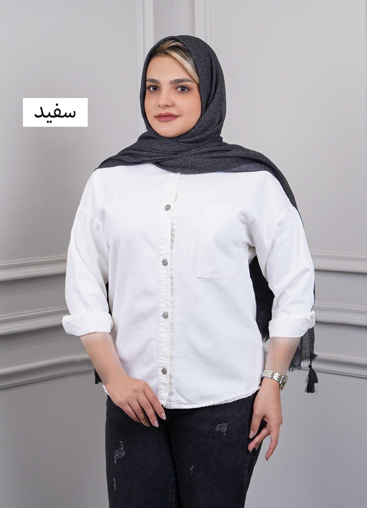 شومیز کتان  202716 - رنگ : سفید  سایز : L