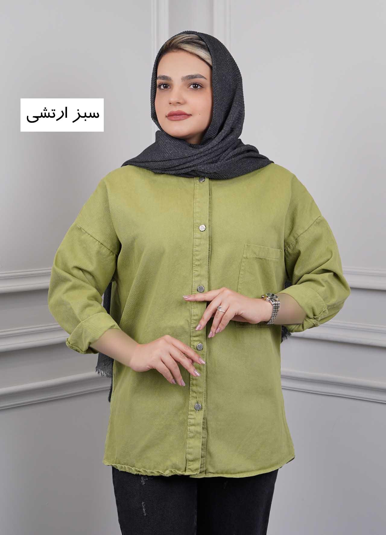 شومیز کتان  202716 - رنگ : سبز ارتشی  سایز : L