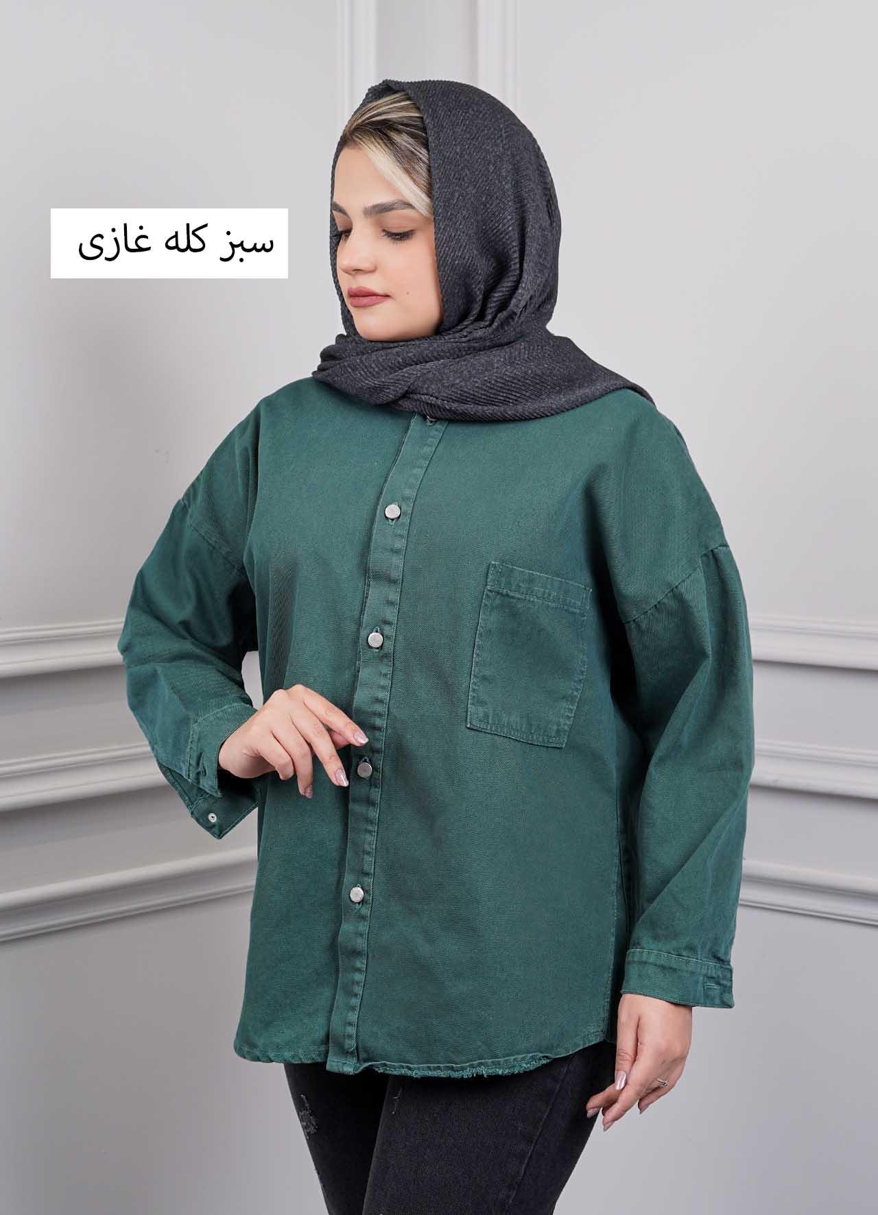 شومیز کتان  202716 - رنگ : سبز کله غازی  سایز : L