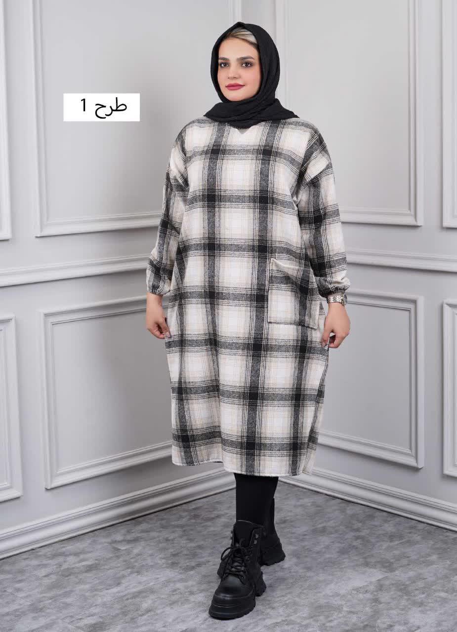 کفتان یقه کوبایی چهارخونه پشمی  3181 - طرح : 1