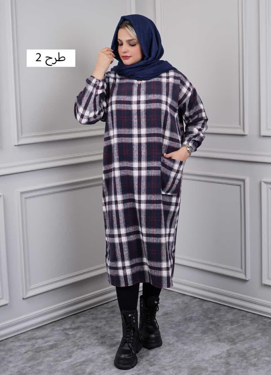 کفتان یقه کوبایی چهارخونه پشمی  3181 - طرح : 2