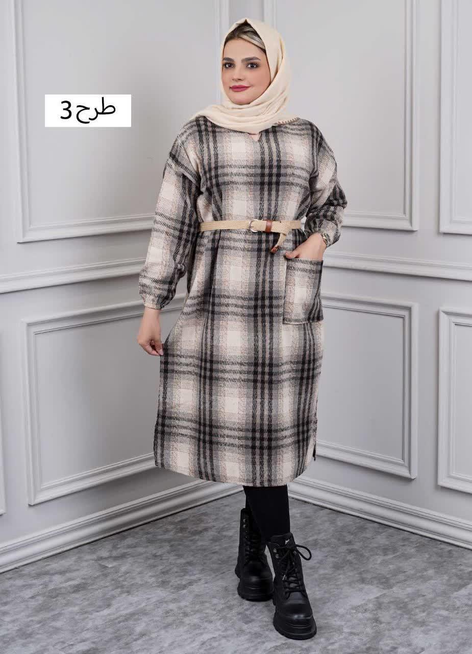کفتان یقه کوبایی چهارخونه پشمی  3181 - طرح : 3