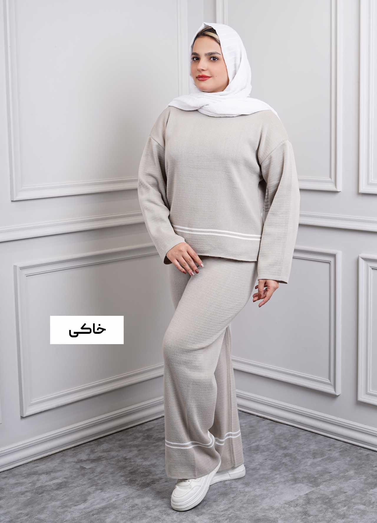 ست بافت دو خط  3206 - رنگ : خاکی