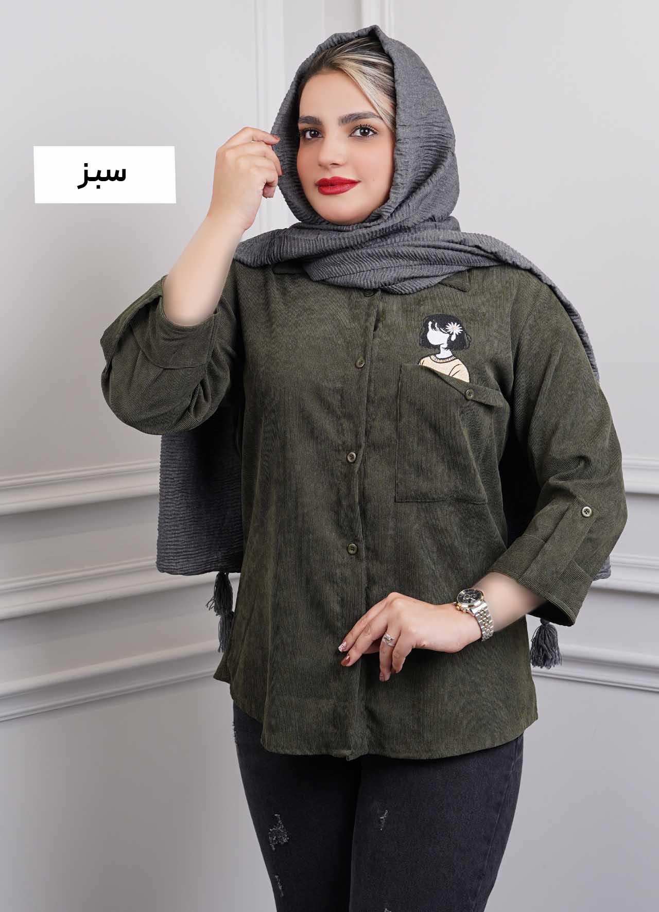 شومیز کبریتی گلدوزی  (طرح دختر) 3316 - رنگ : سبز