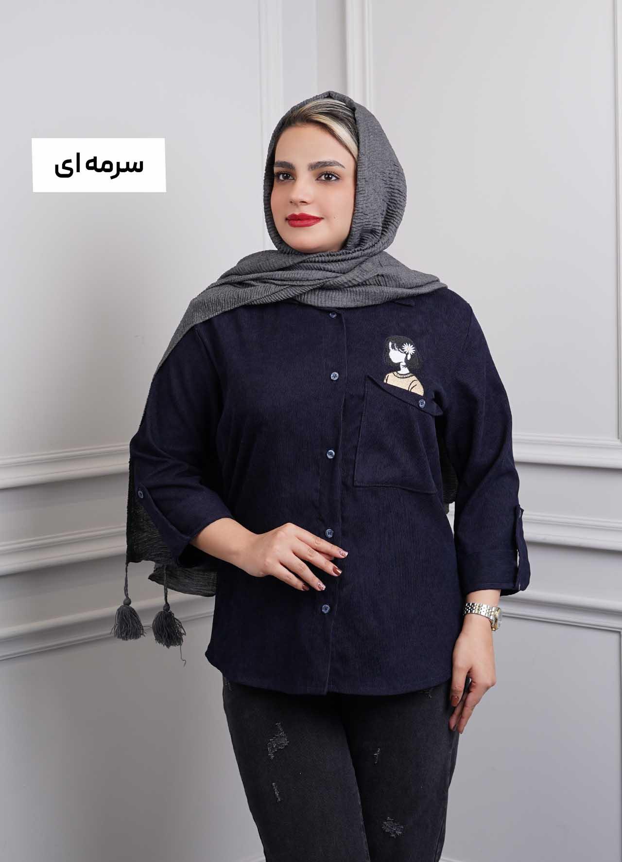 شومیز کبریتی گلدوزی  (طرح دختر) 3316 - رنگ : سرمه ای