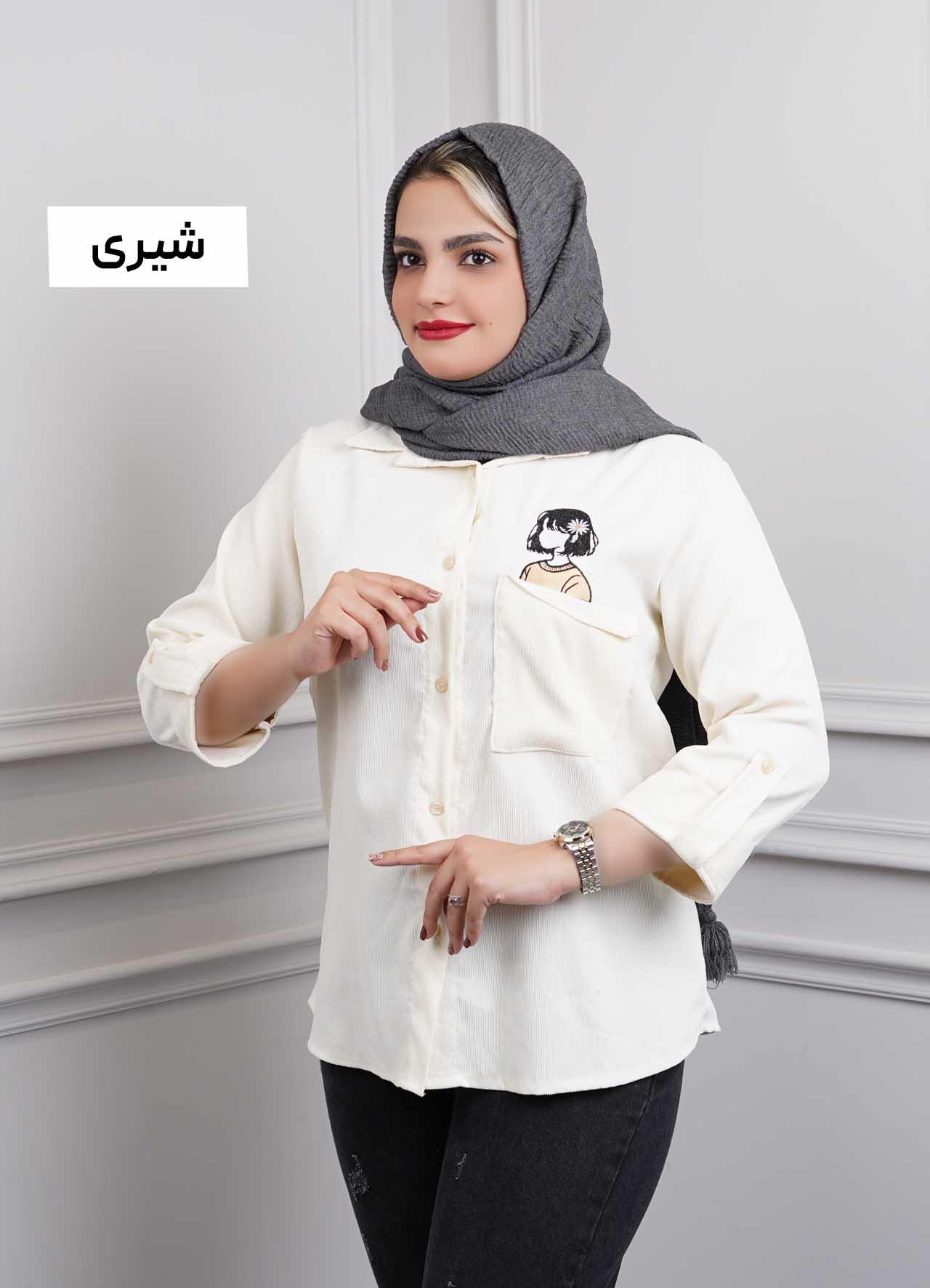 شومیز کبریتی گلدوزی  (طرح دختر) 3316 - رنگ : شیری