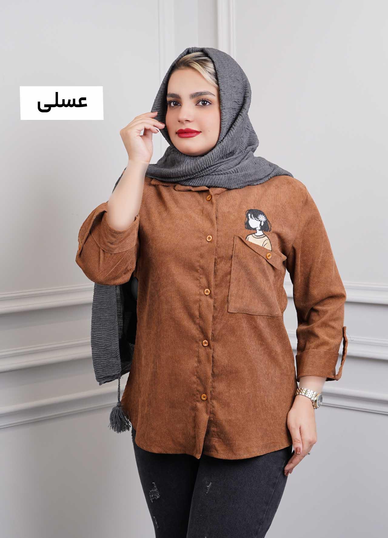 شومیز کبریتی گلدوزی  (طرح دختر) 3316 - رنگ : عسلی