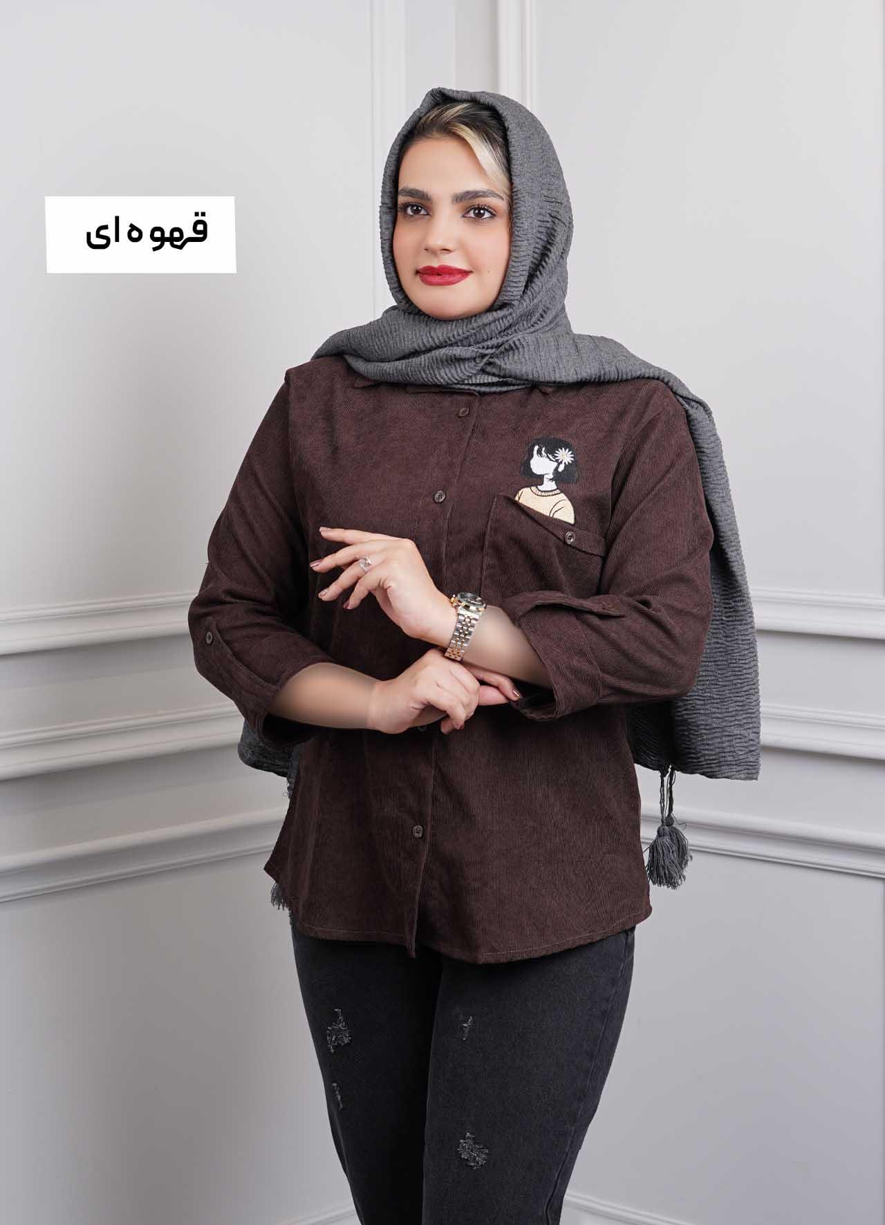 شومیز کبریتی گلدوزی  (طرح دختر) 3316 - رنگ : قهوه ای