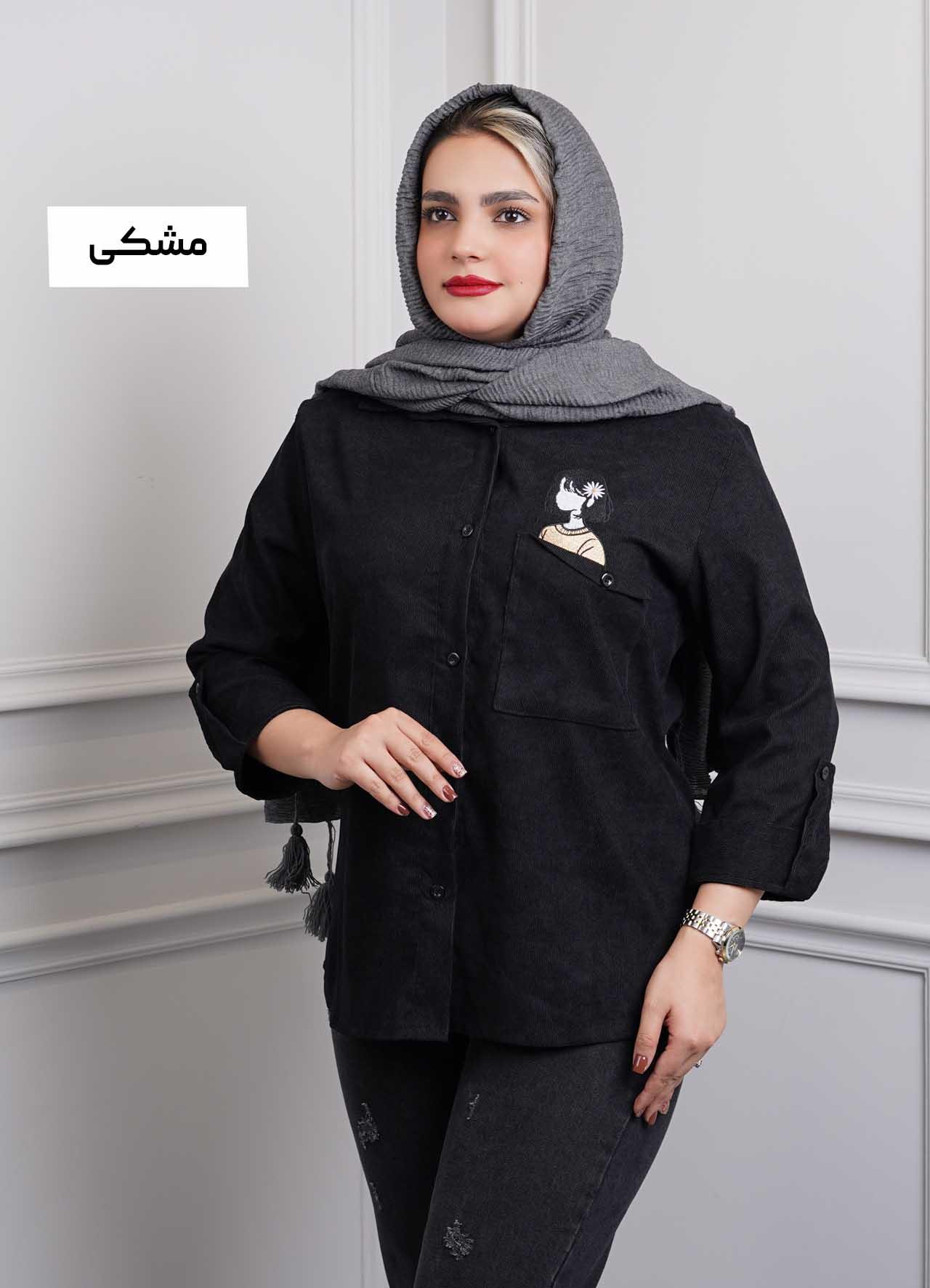 شومیز کبریتی گلدوزی  (طرح دختر) 3316 - رنگ : مشکی