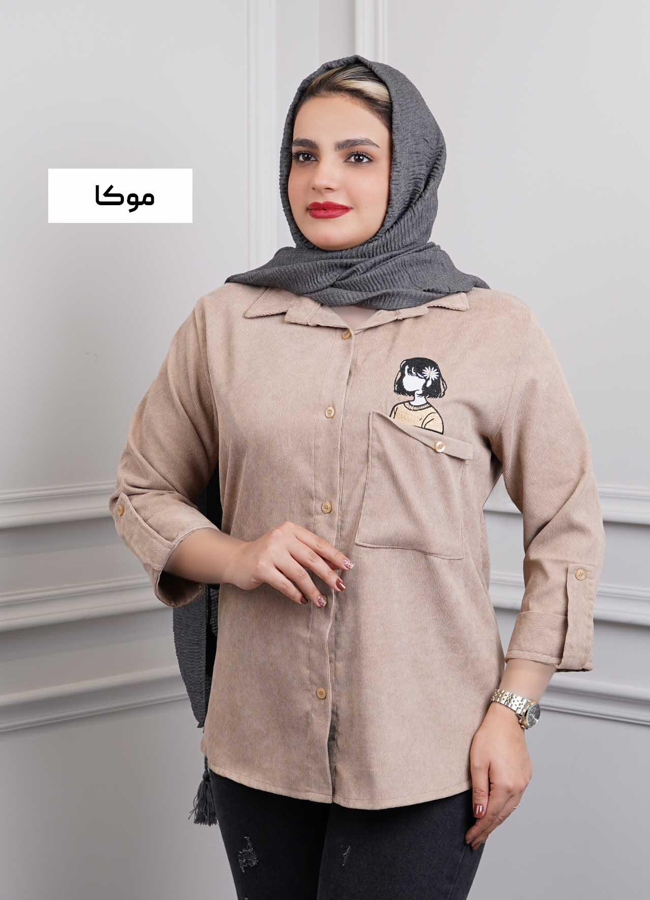 شومیز کبریتی گلدوزی  (طرح دختر) 3316 - رنگ : موکا