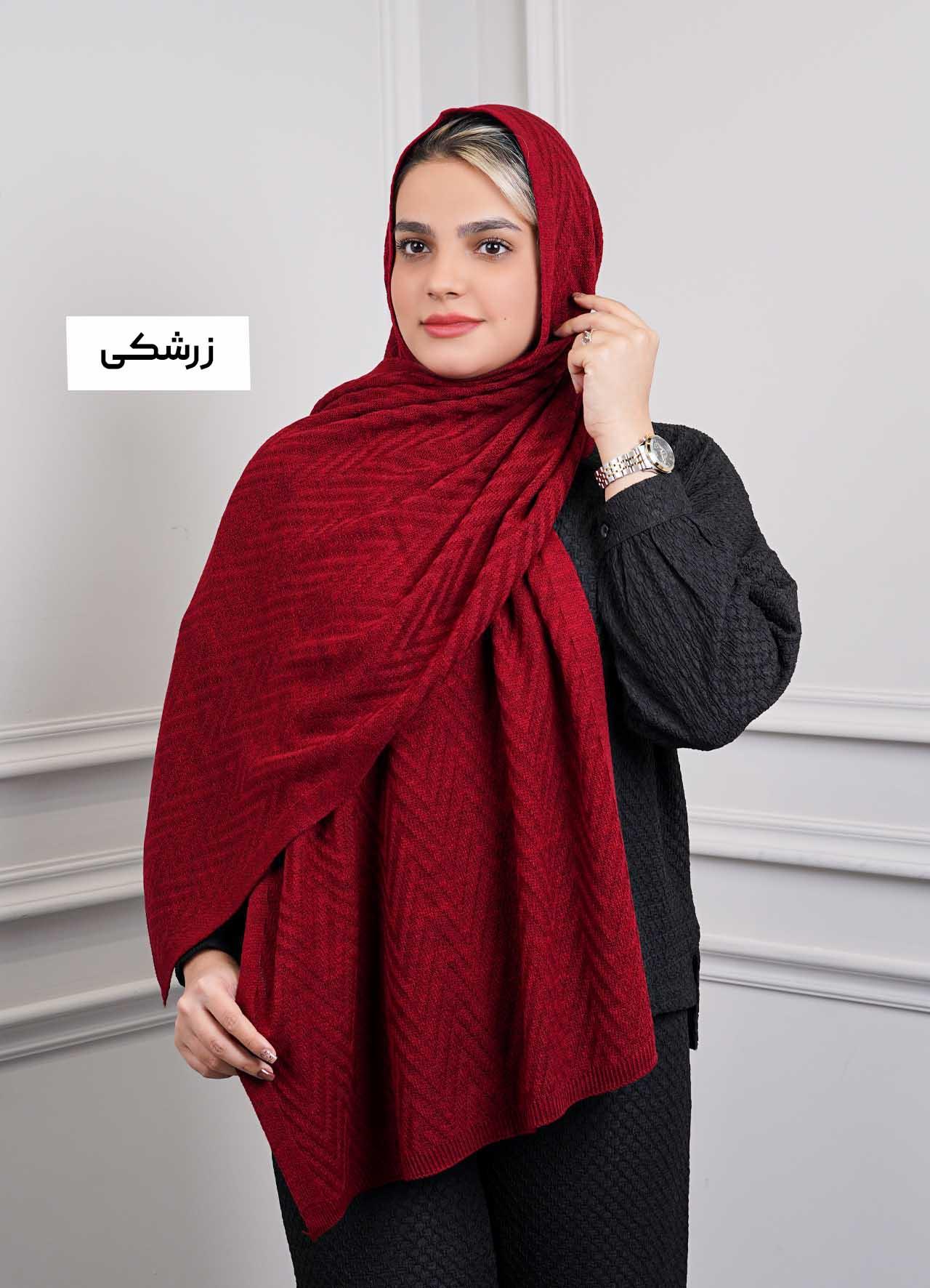 شال بافت (طرح زیگزاگی)  کد 4030 - رنگ : زرشکی