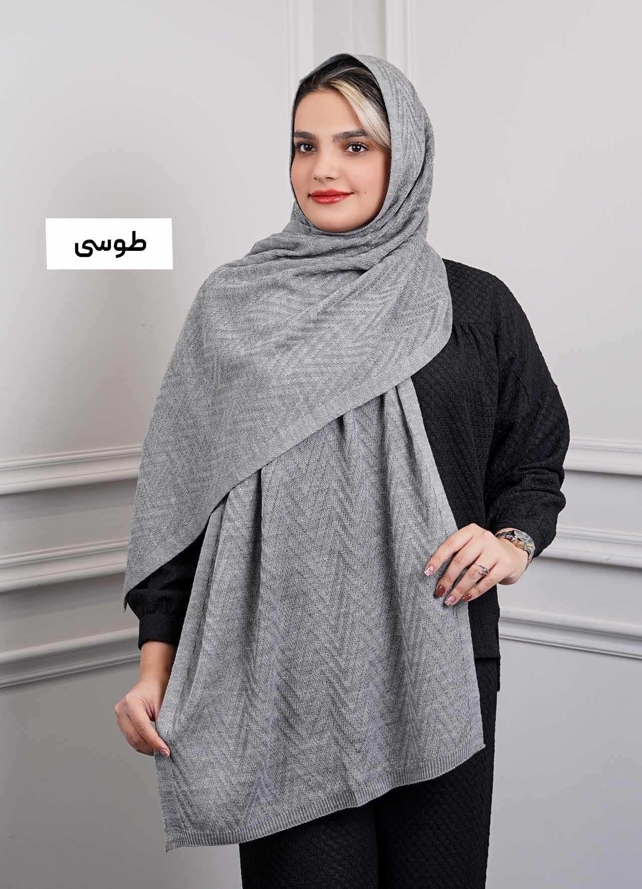 شال بافت (طرح زیگزاگی)  کد 4030 - رنگ : طوسی