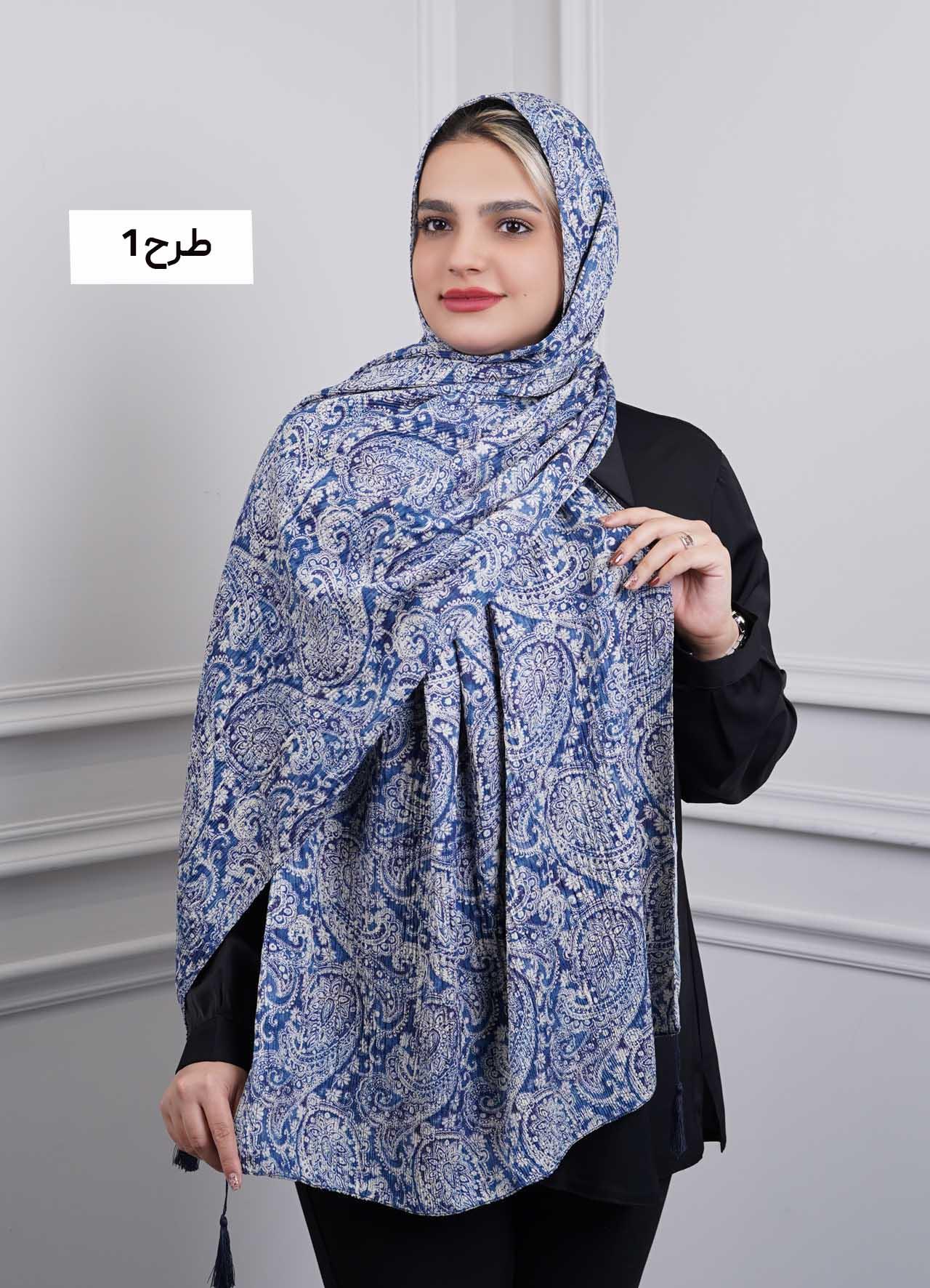 شال برشکا وارداتی (آبی تیره) کد 1010 - طرح : 1