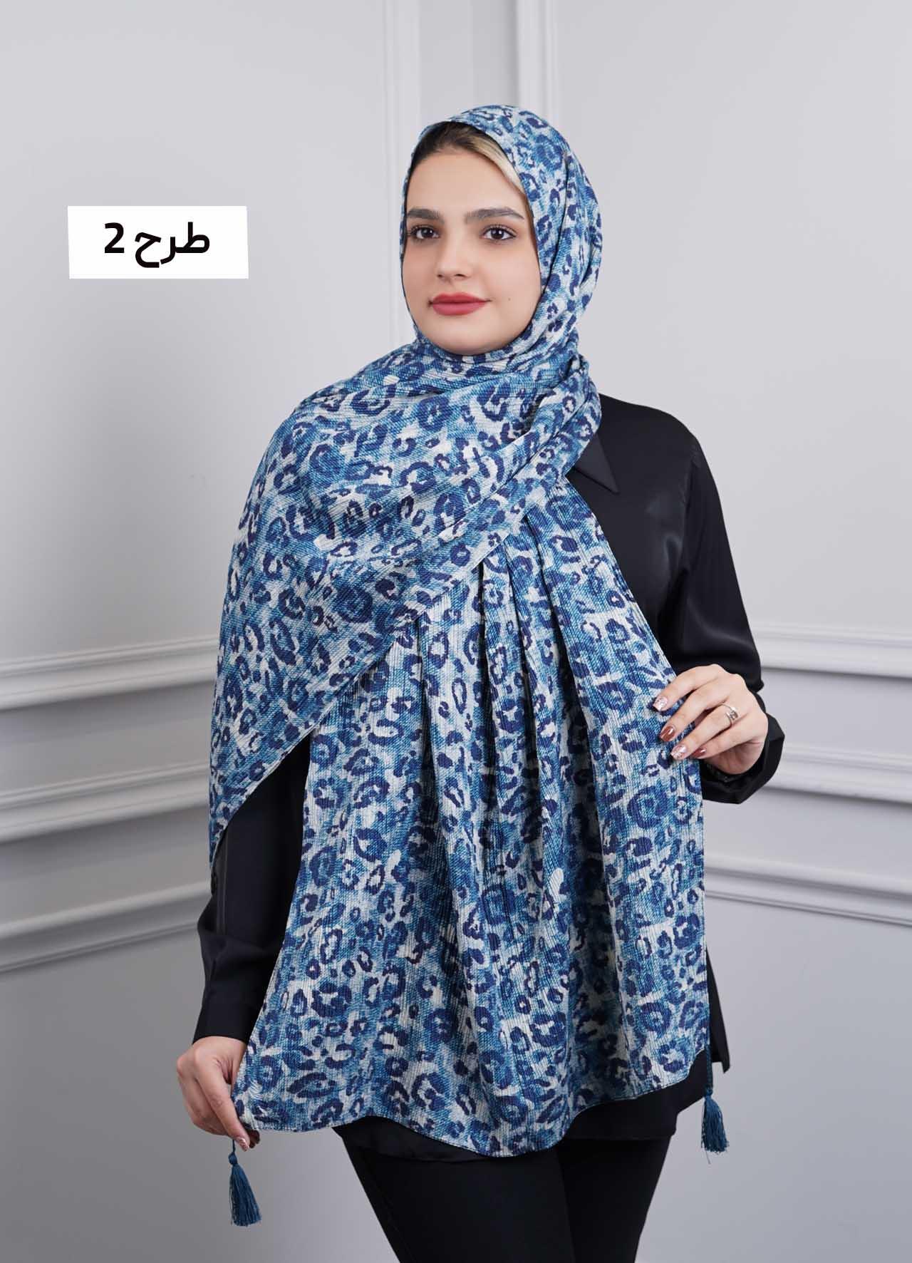 شال برشکا وارداتی (آبی تیره) کد 1010 - طرح : 2