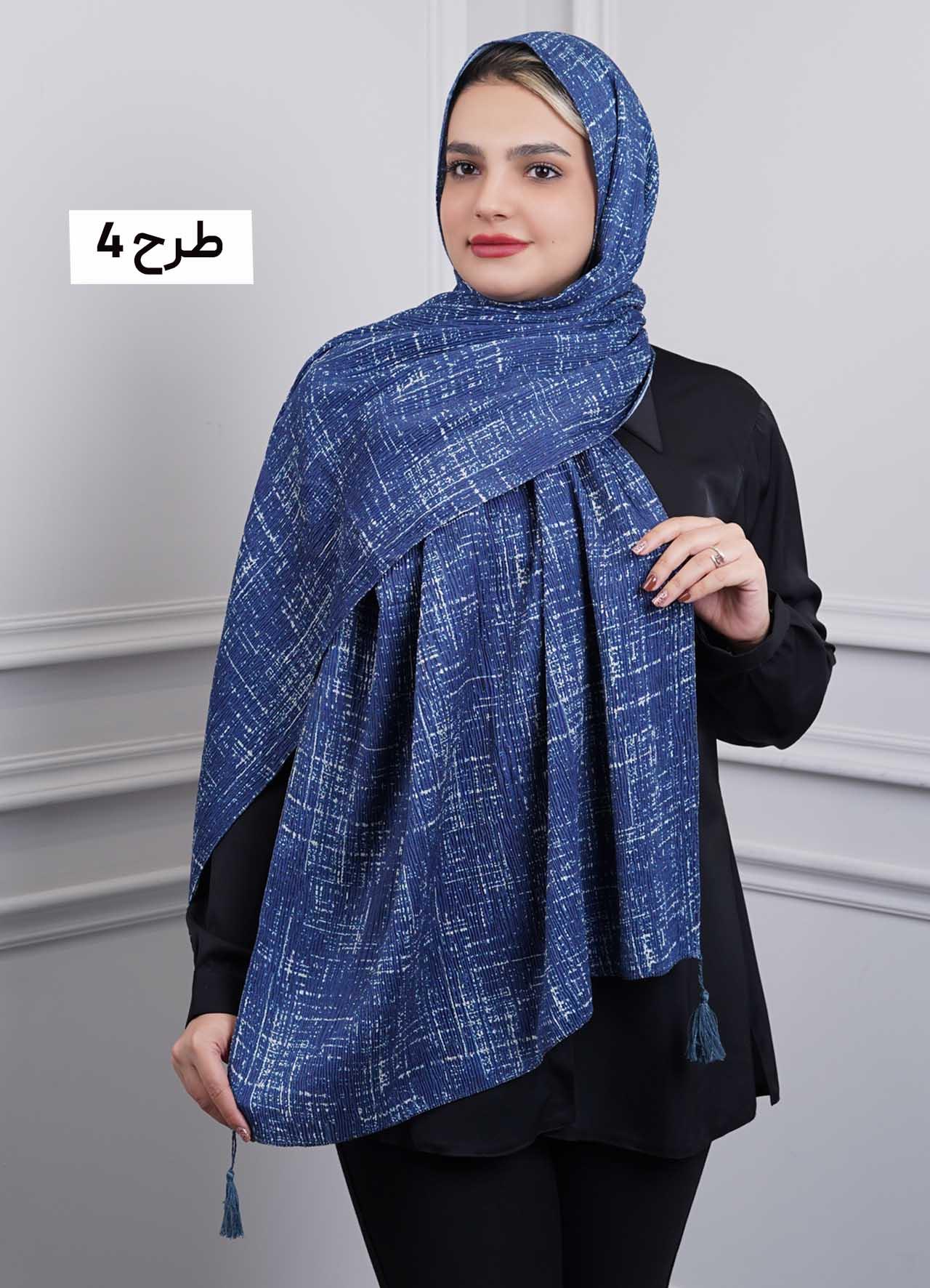 شال برشکا وارداتی (آبی تیره) کد 1010 - طرح : 4