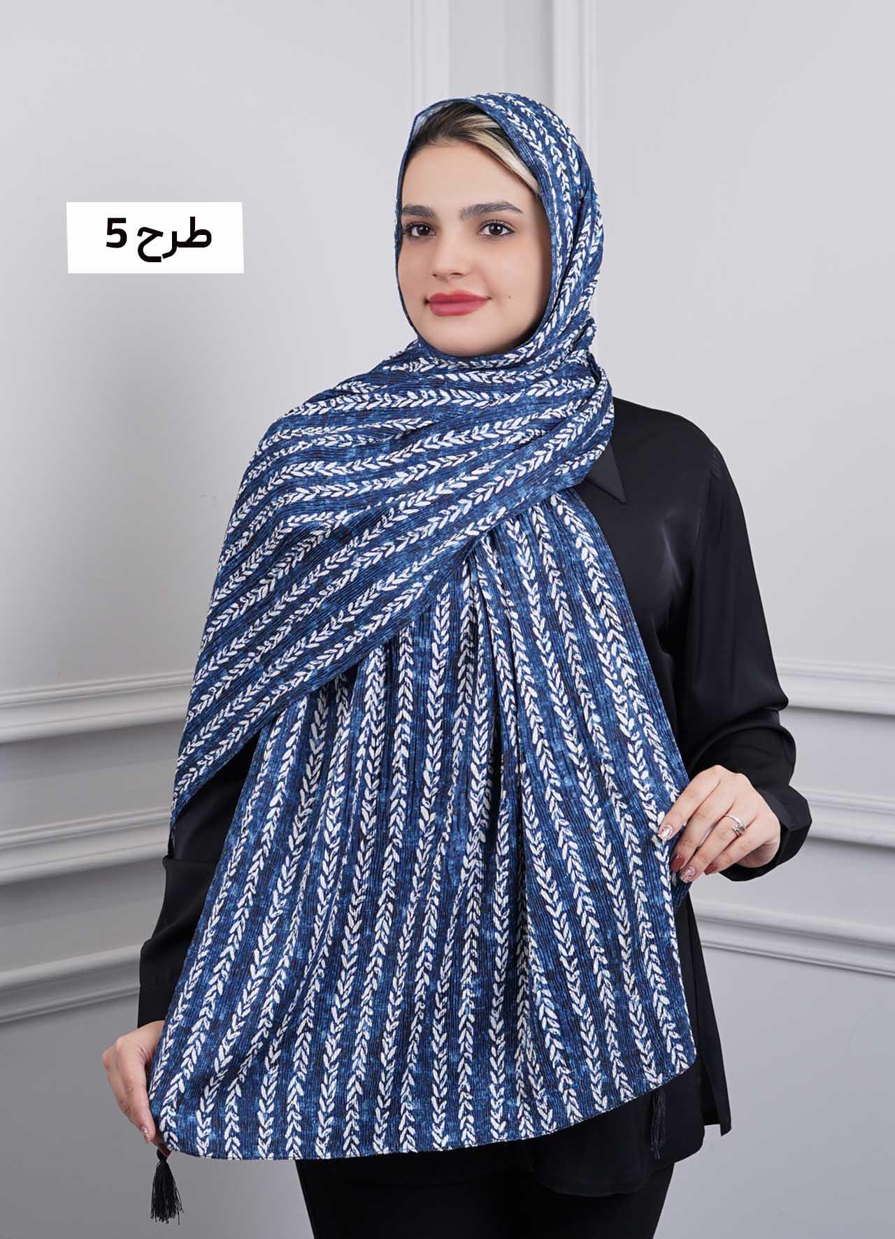 شال برشکا وارداتی (آبی تیره) کد 1010 - طرح : 5