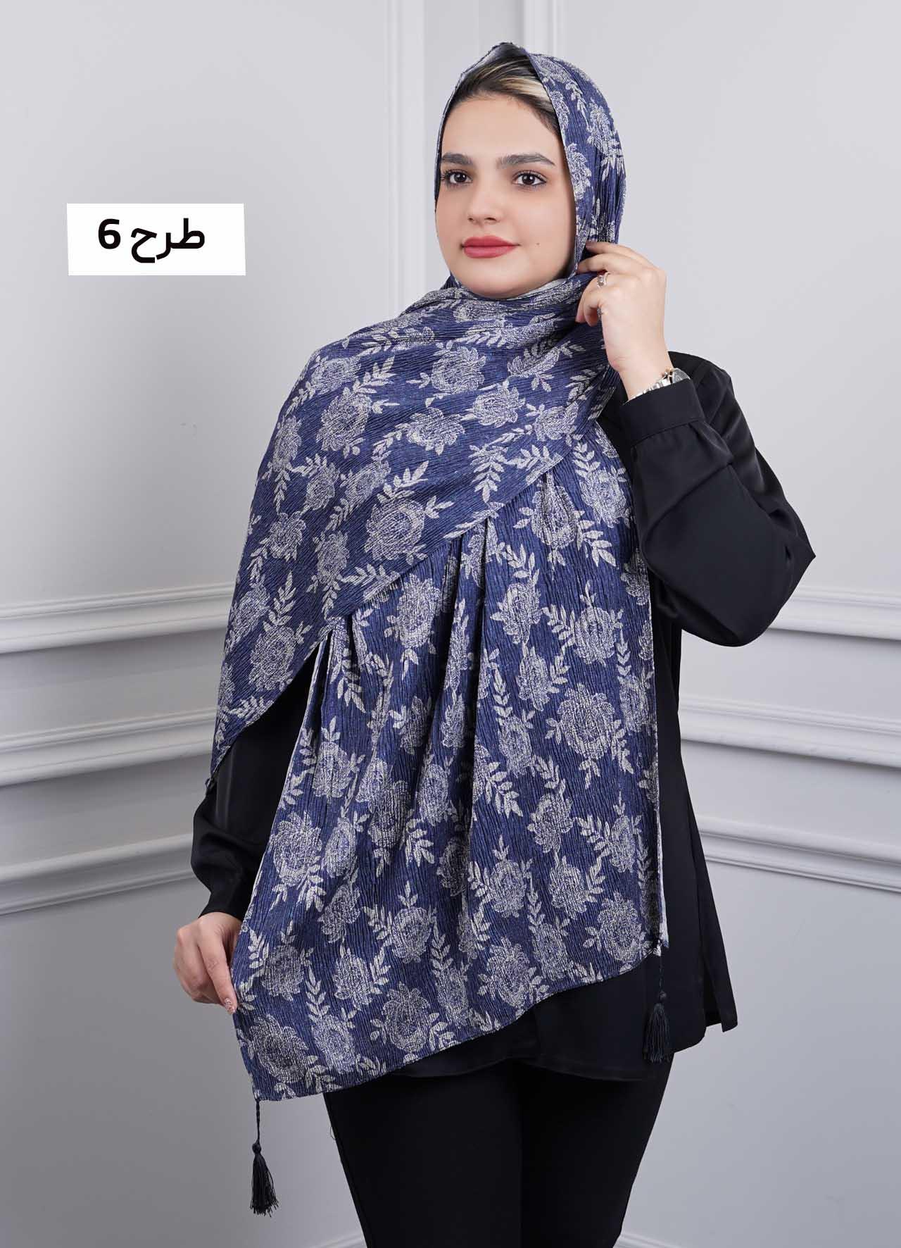 شال برشکا وارداتی (آبی تیره) کد 1010 - طرح : 6