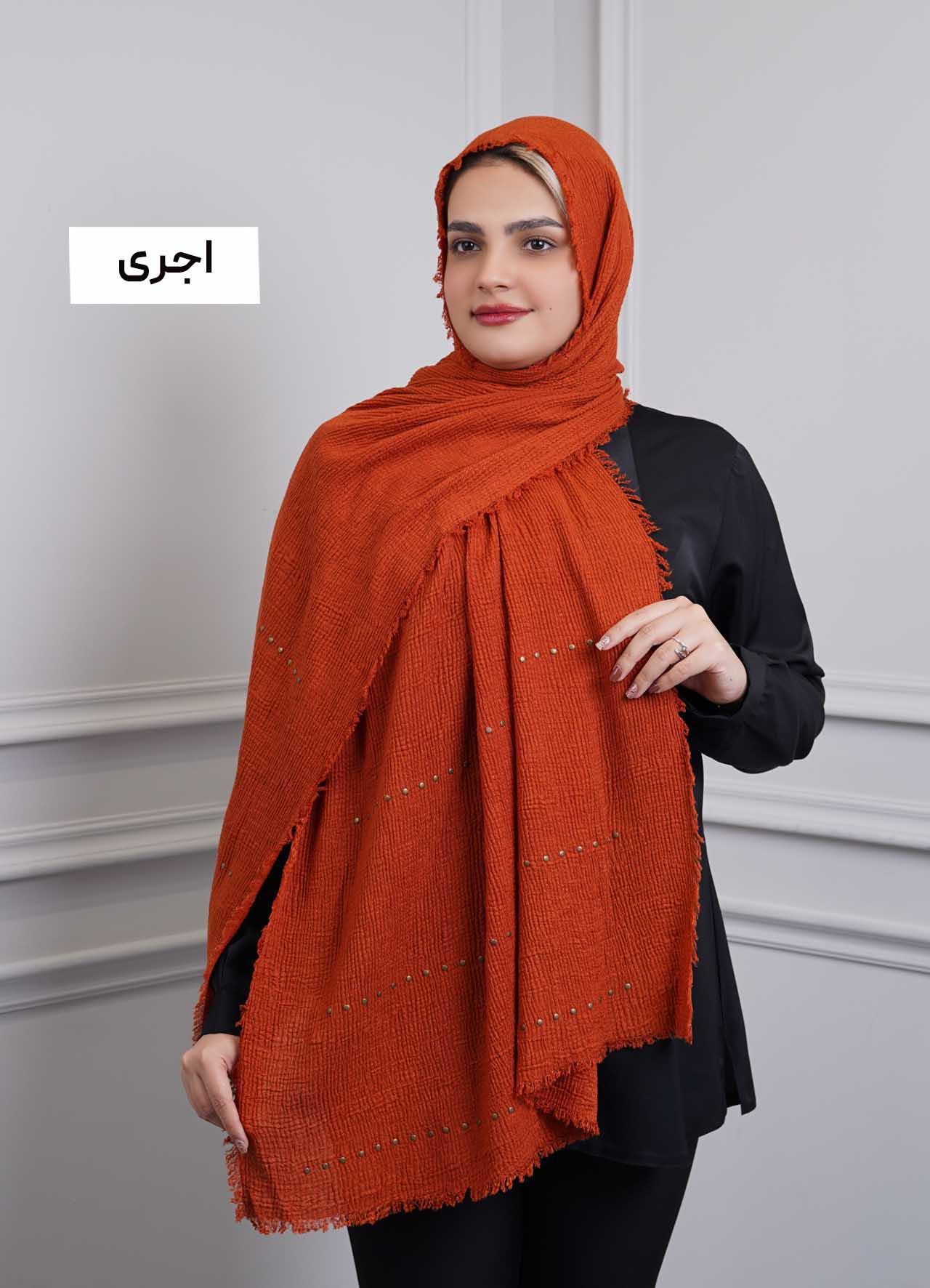 شال پلیسه وارداتی دور ریش - 10100 - رنگ : آجری