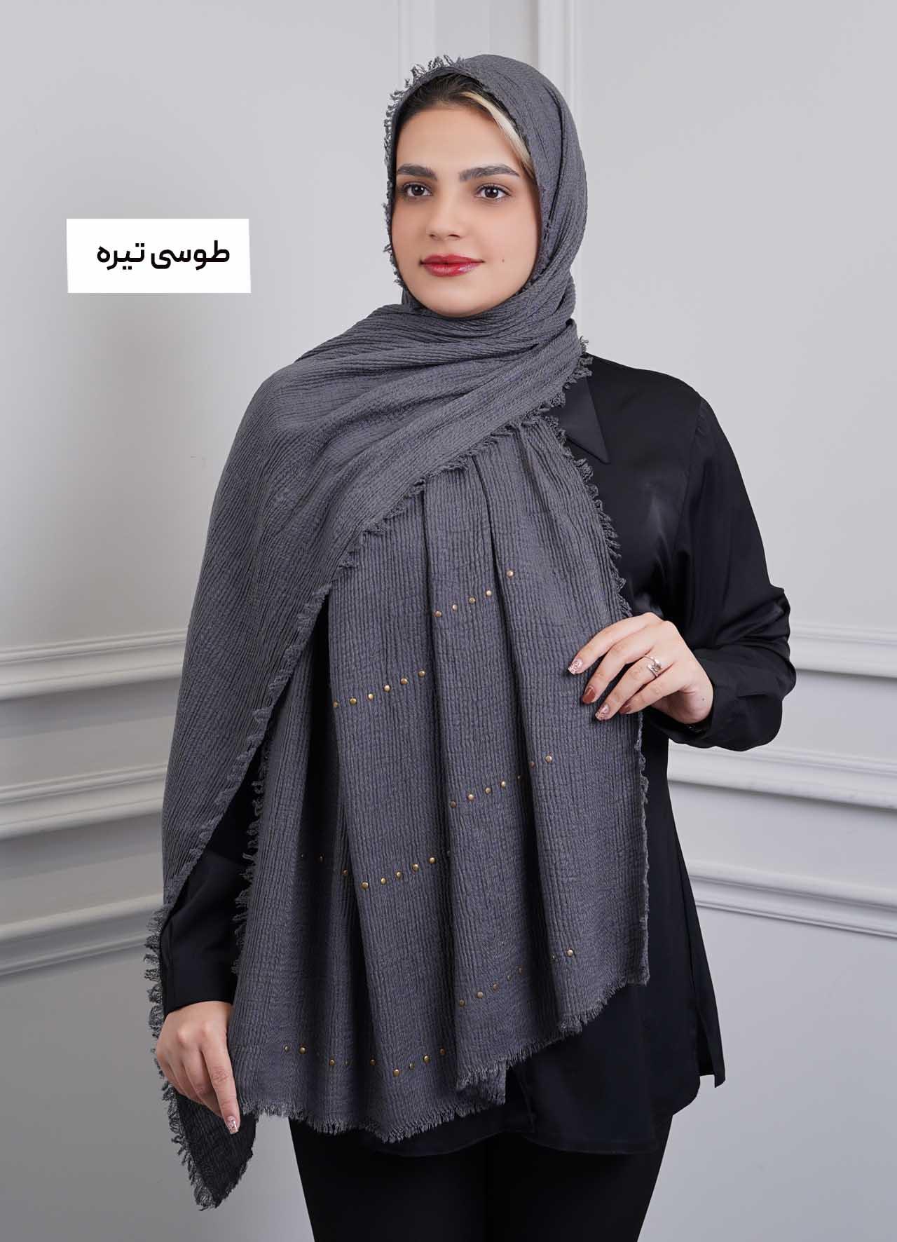 شال پلیسه وارداتی دور ریش - 10100 - رنگ : طوسی تیره