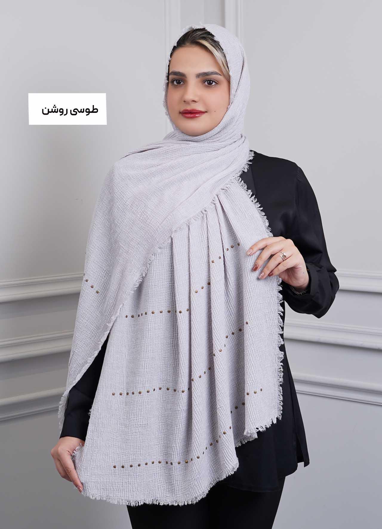 شال پلیسه وارداتی دور ریش - 10100 - رنگ : طوسی روشن