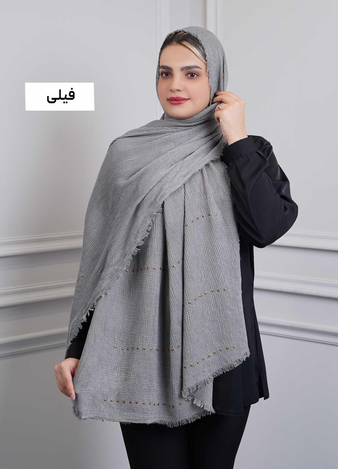 شال پلیسه وارداتی دور ریش - 10100 - رنگ : فیلی