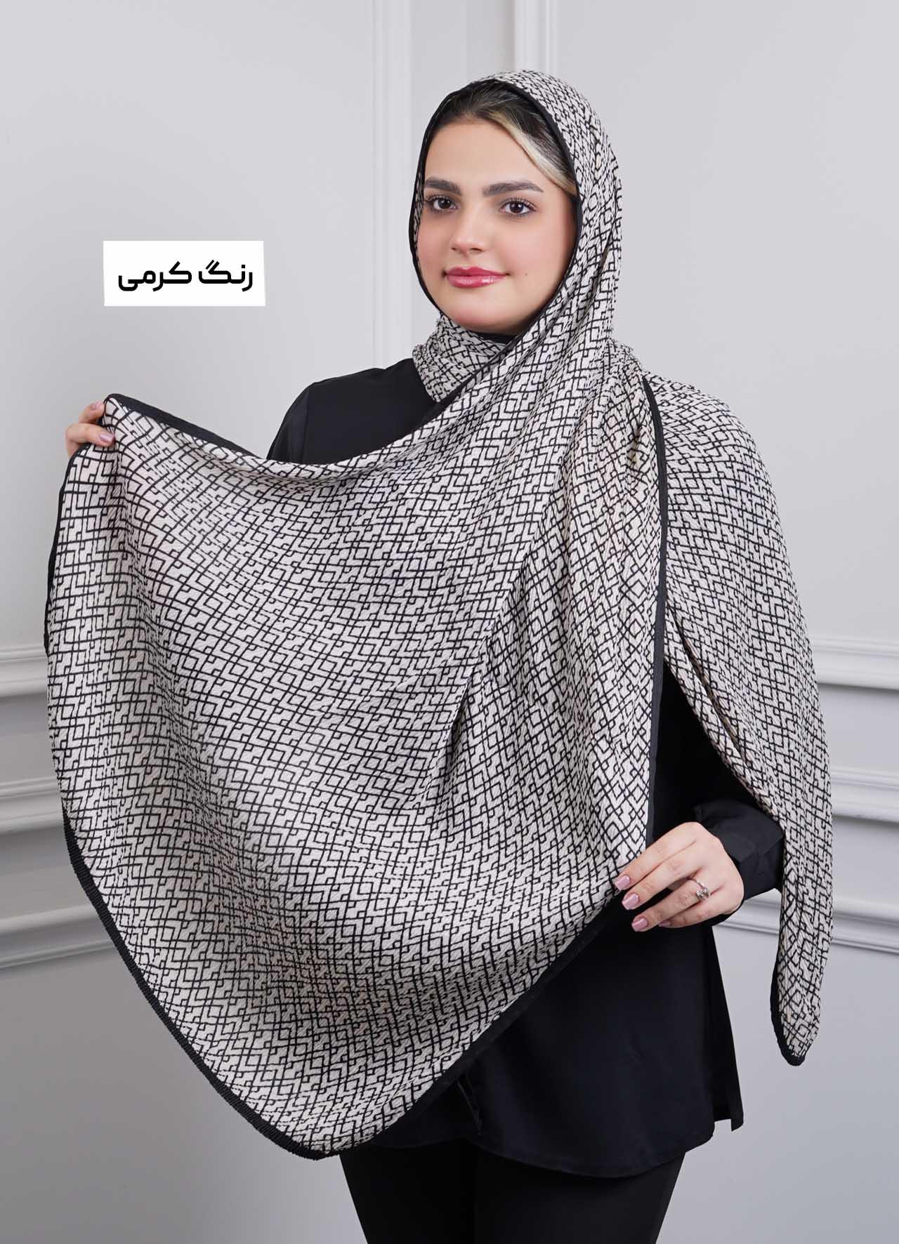 شال vip(طرح 3)  کد 401010 - رنگ : کرمی