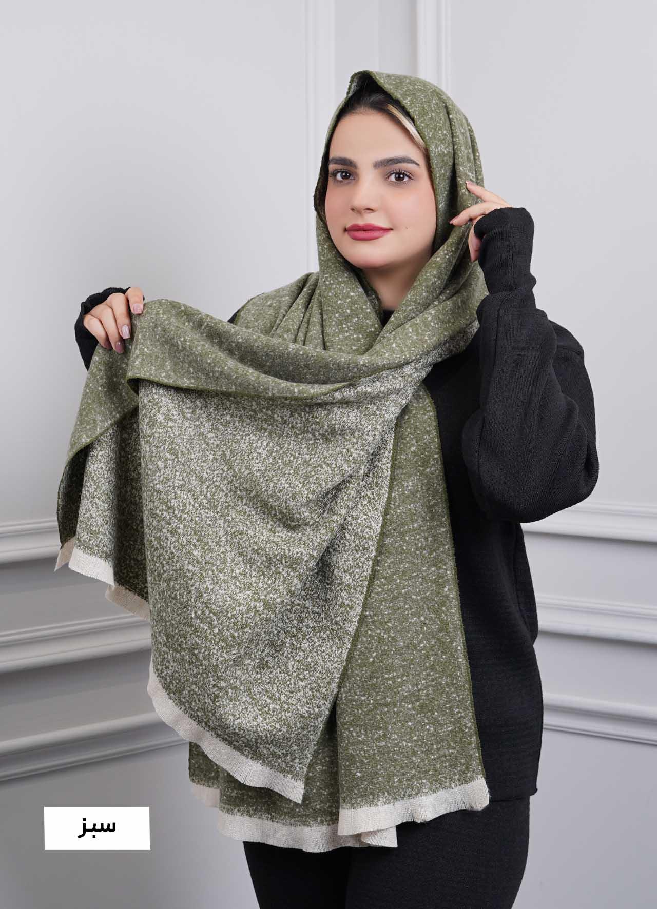 شال موهر پاییزه(برفی)  4242 - رنگ : سبز