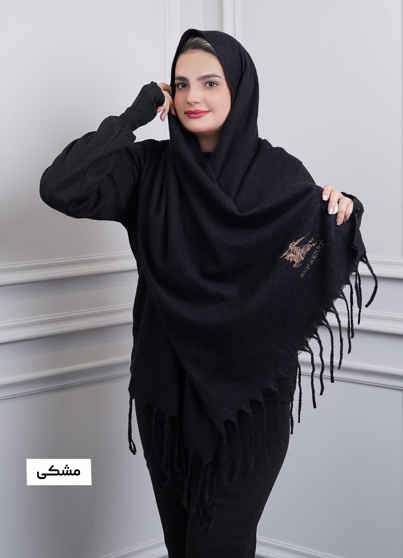 شال موهر پاییزه (باربِری) کد 4242 - رنگ : مشکی