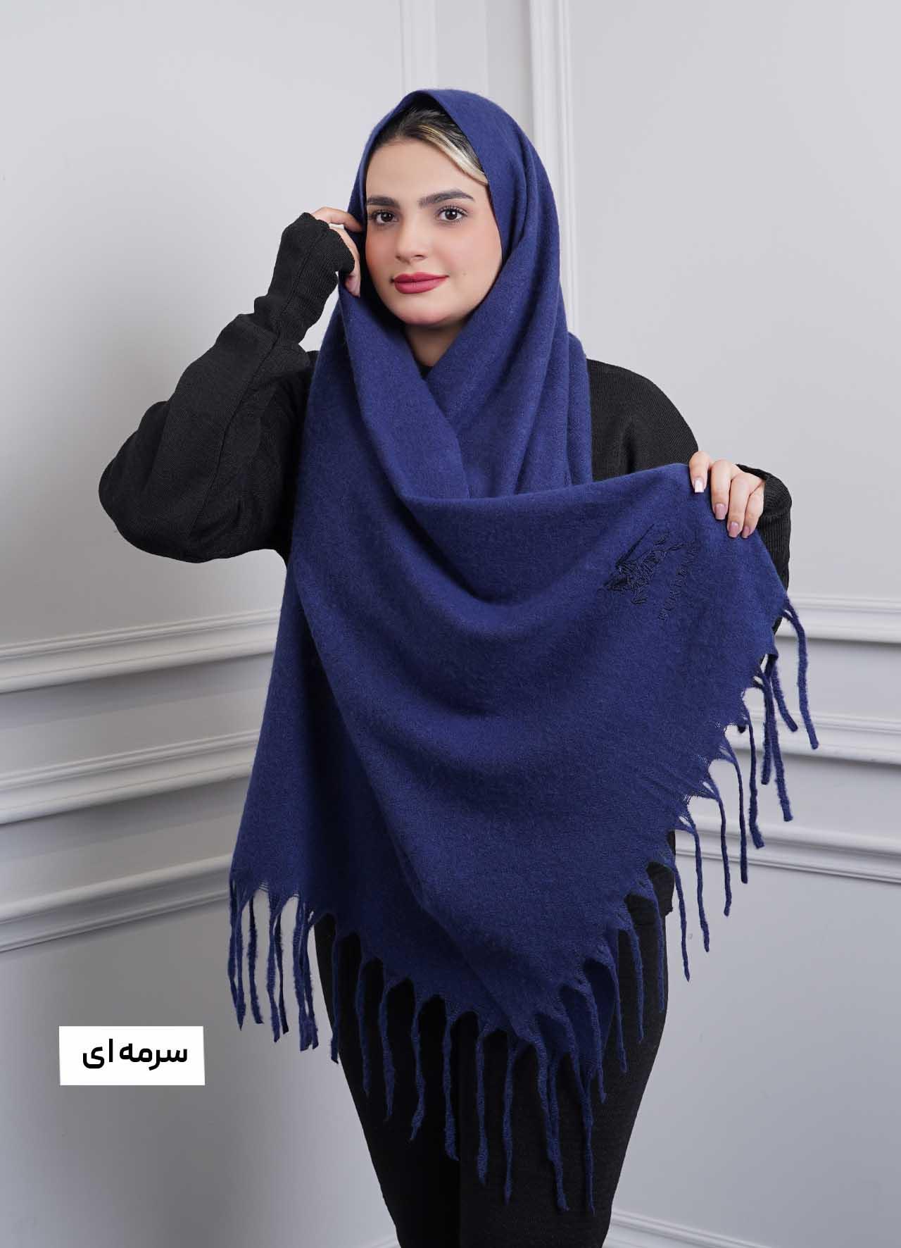 شال موهر پاییزه (باربِری) کد 4242 - رنگ : سرمه ای