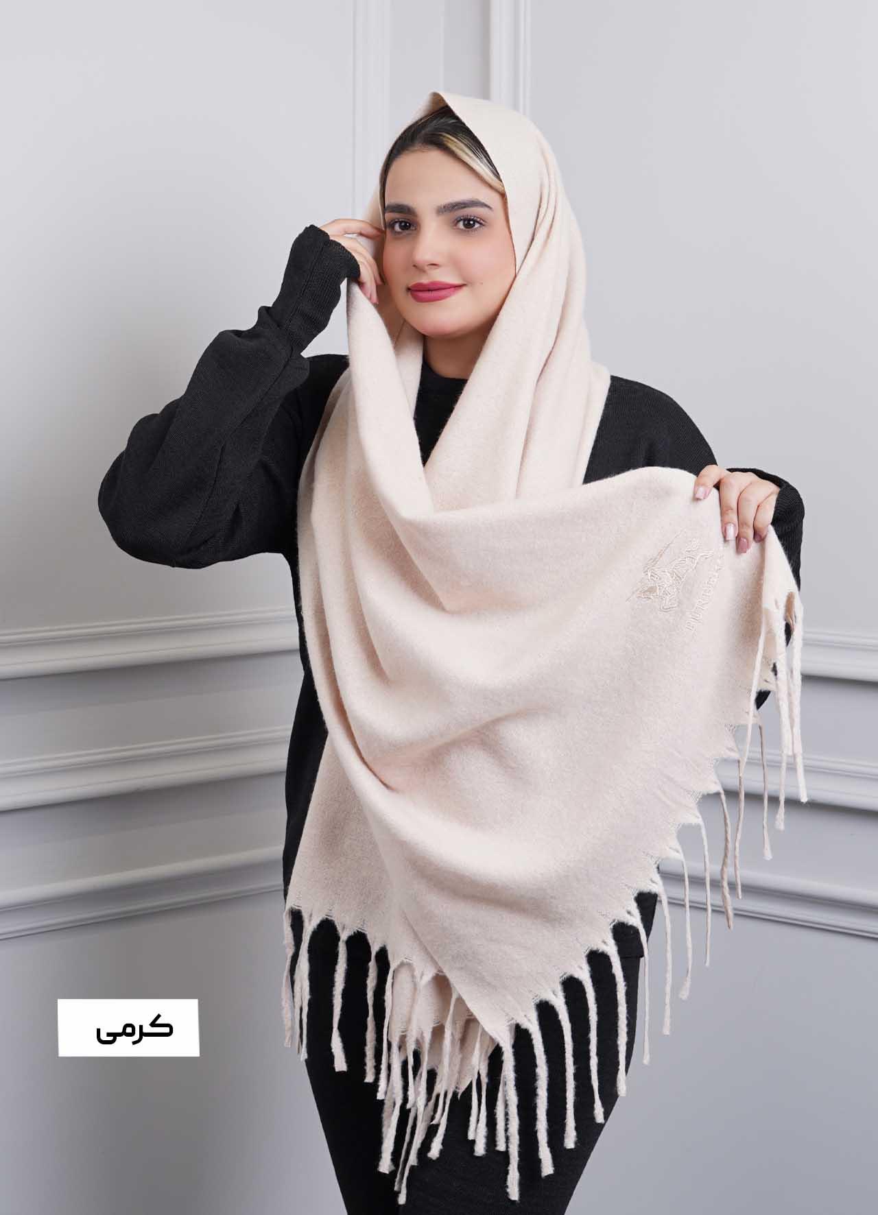 شال موهر پاییزه (باربِری) کد 4242 - رنگ : کرمی