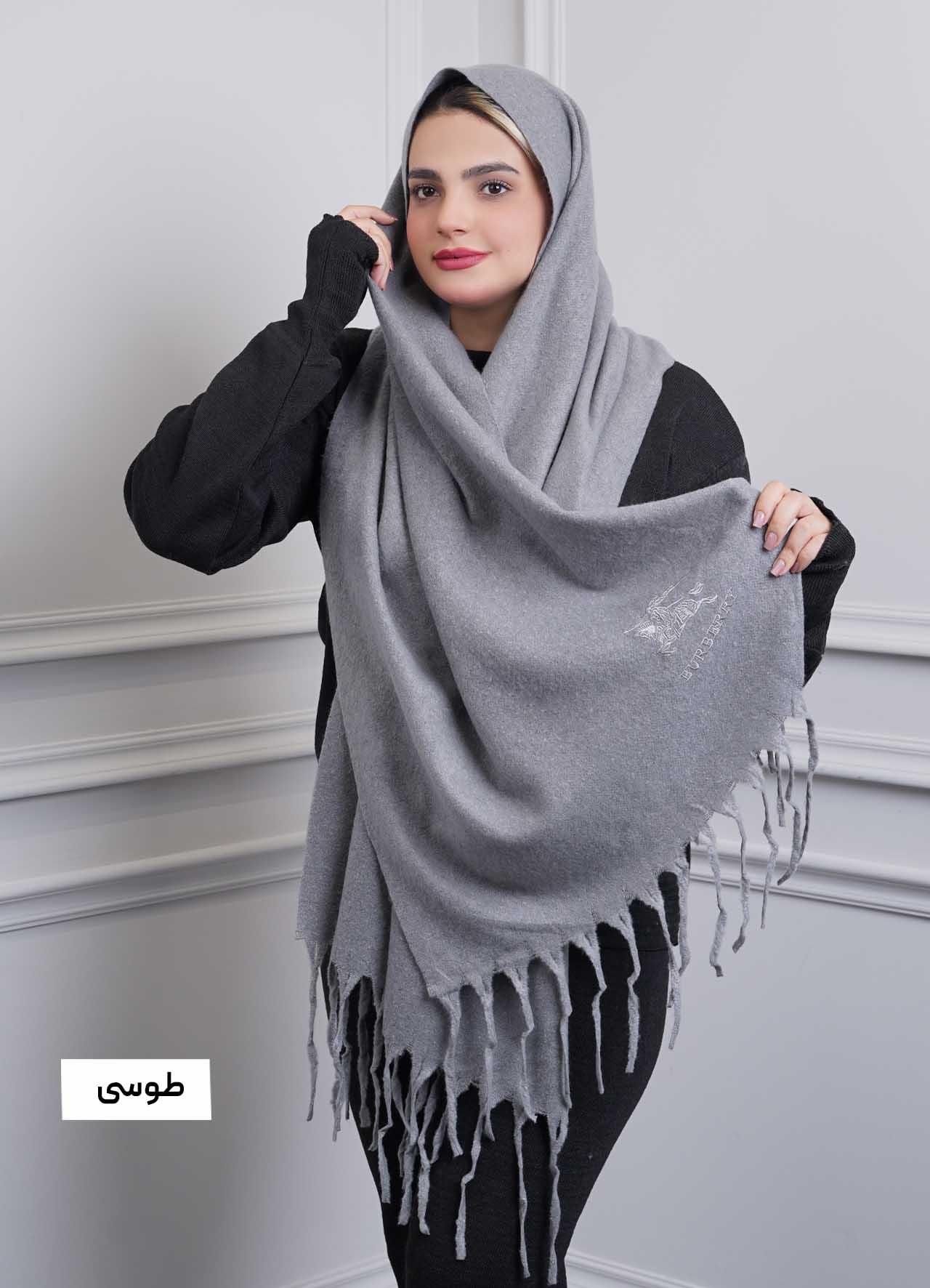 شال موهر پاییزه (باربِری) کد 4242 - رنگ : طوسی