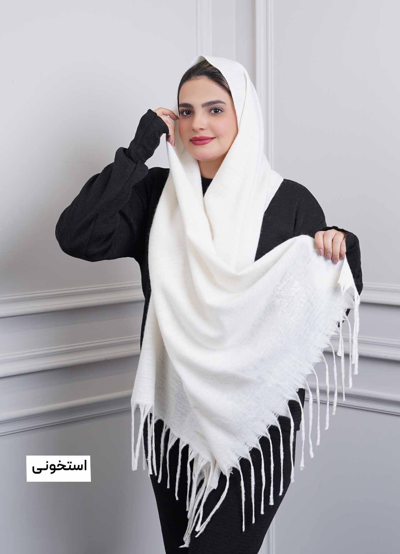 شال موهر پاییزه (باربِری) کد 4242 - رنگ : استخونی