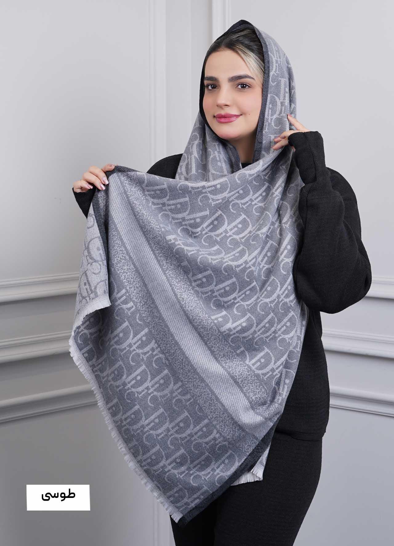 شال موهر پاییزه(طرح Dior) کد 4242 - رنگ : طوسی