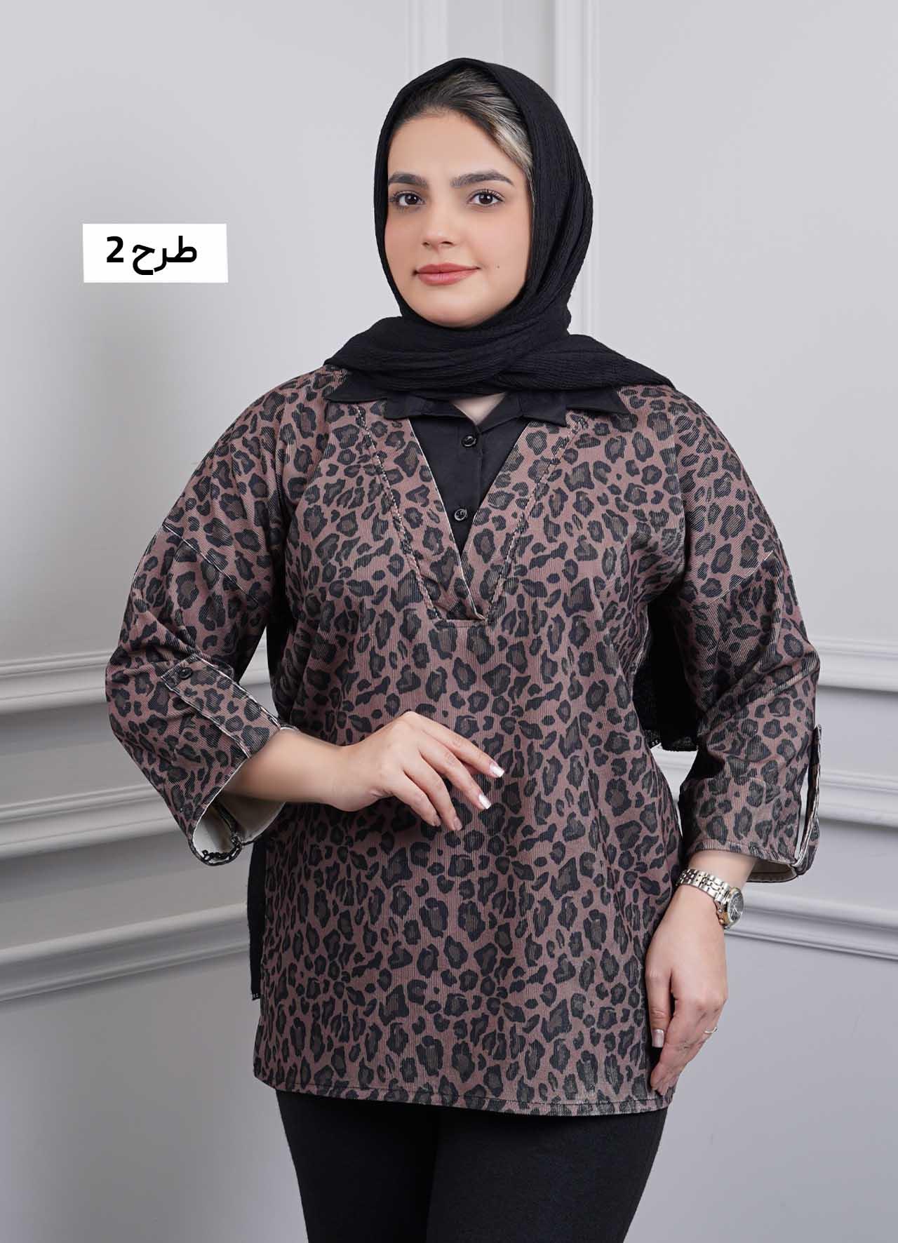 شومیز یقه مشکی پلنگی - 6182 - طرح : 2