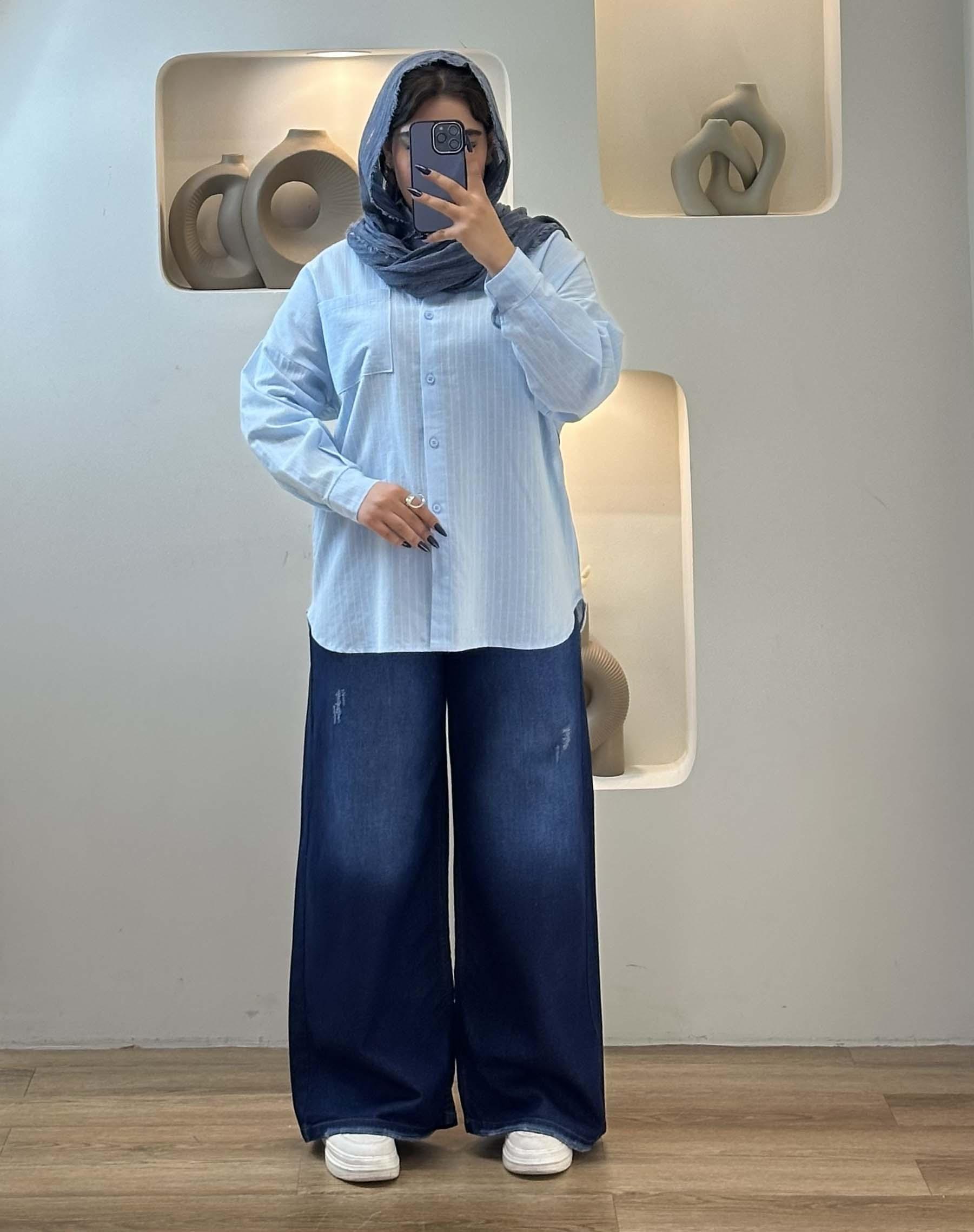 شومیز تک جیب رنگی زنجیری - 10057 - طرح : 6