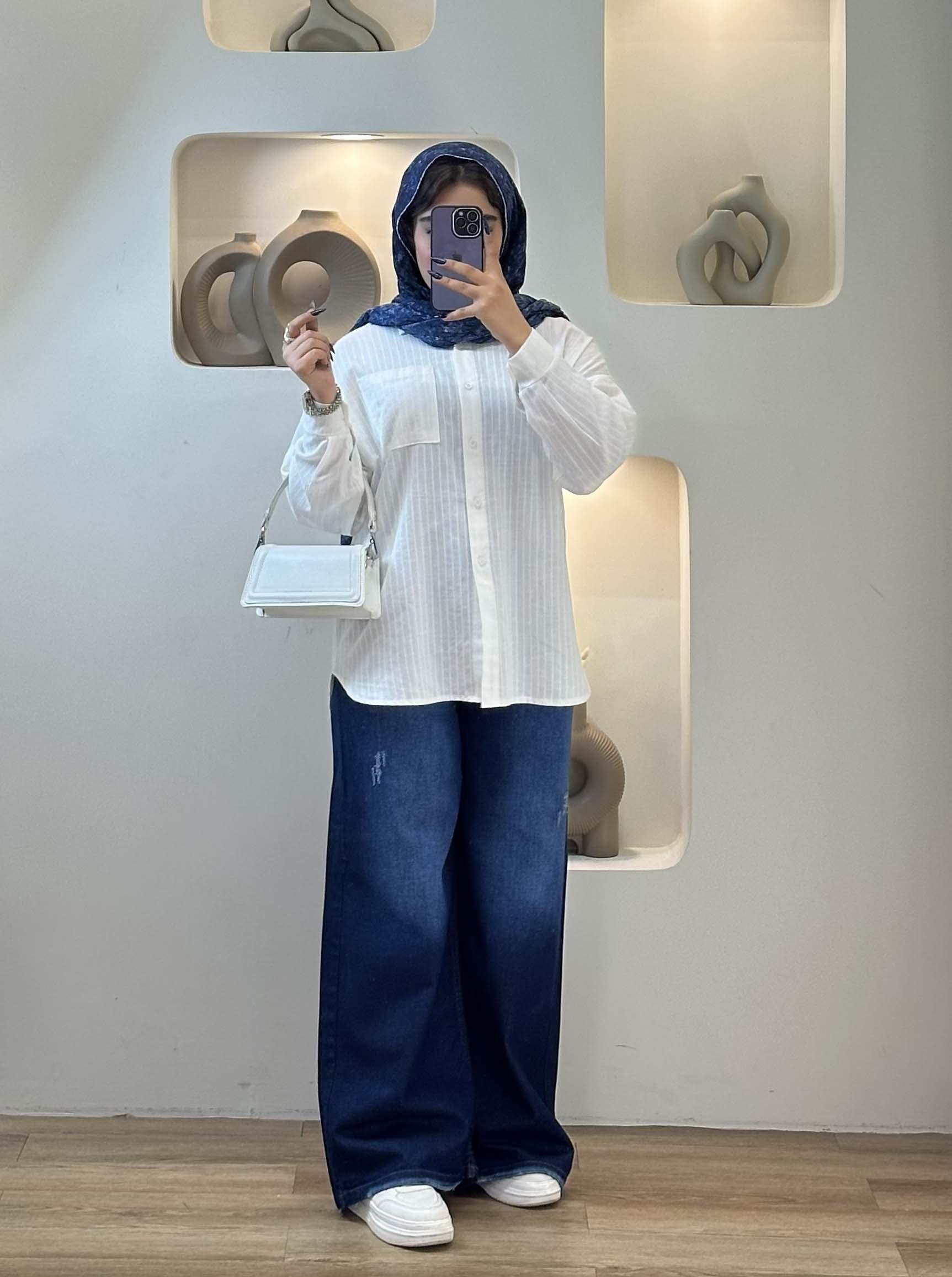 شومیز تک جیب رنگی زنجیری - 10057 - طرح : 7