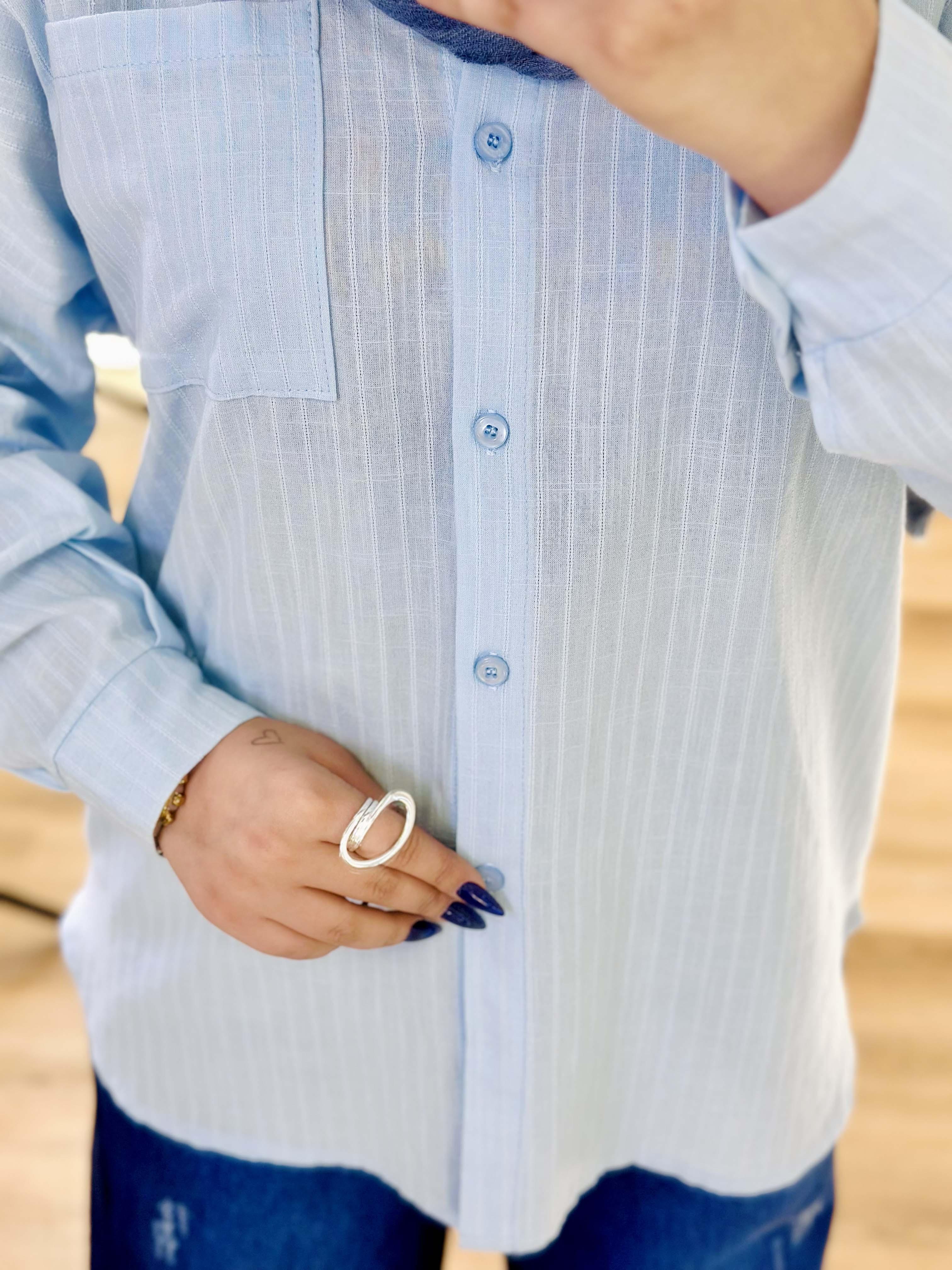 شومیز تک جیب رنگی زنجیری - 10057 - طرح : 3