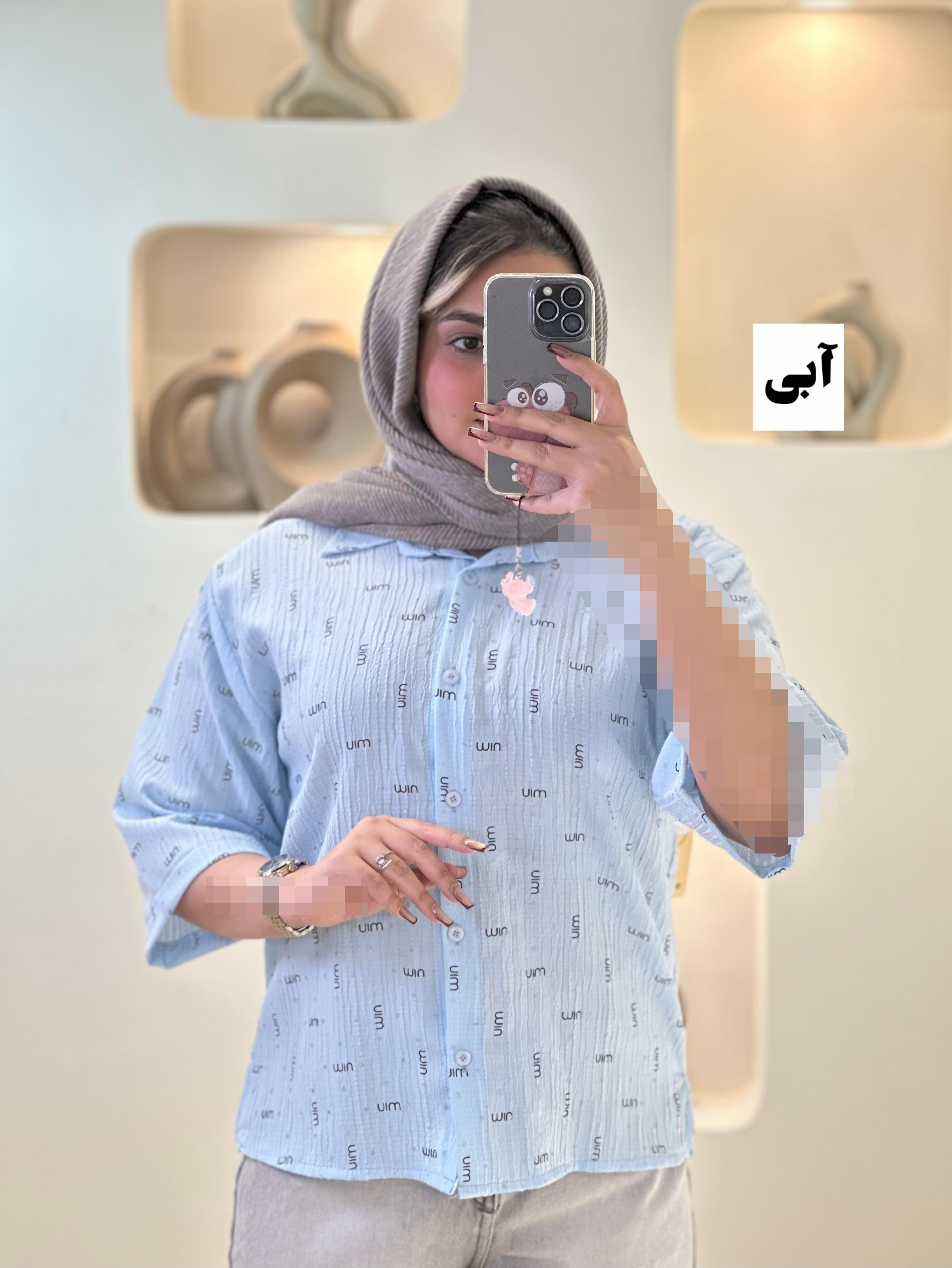 1402 miu شومیز آسیتن کوتاه - رنگ : آبی