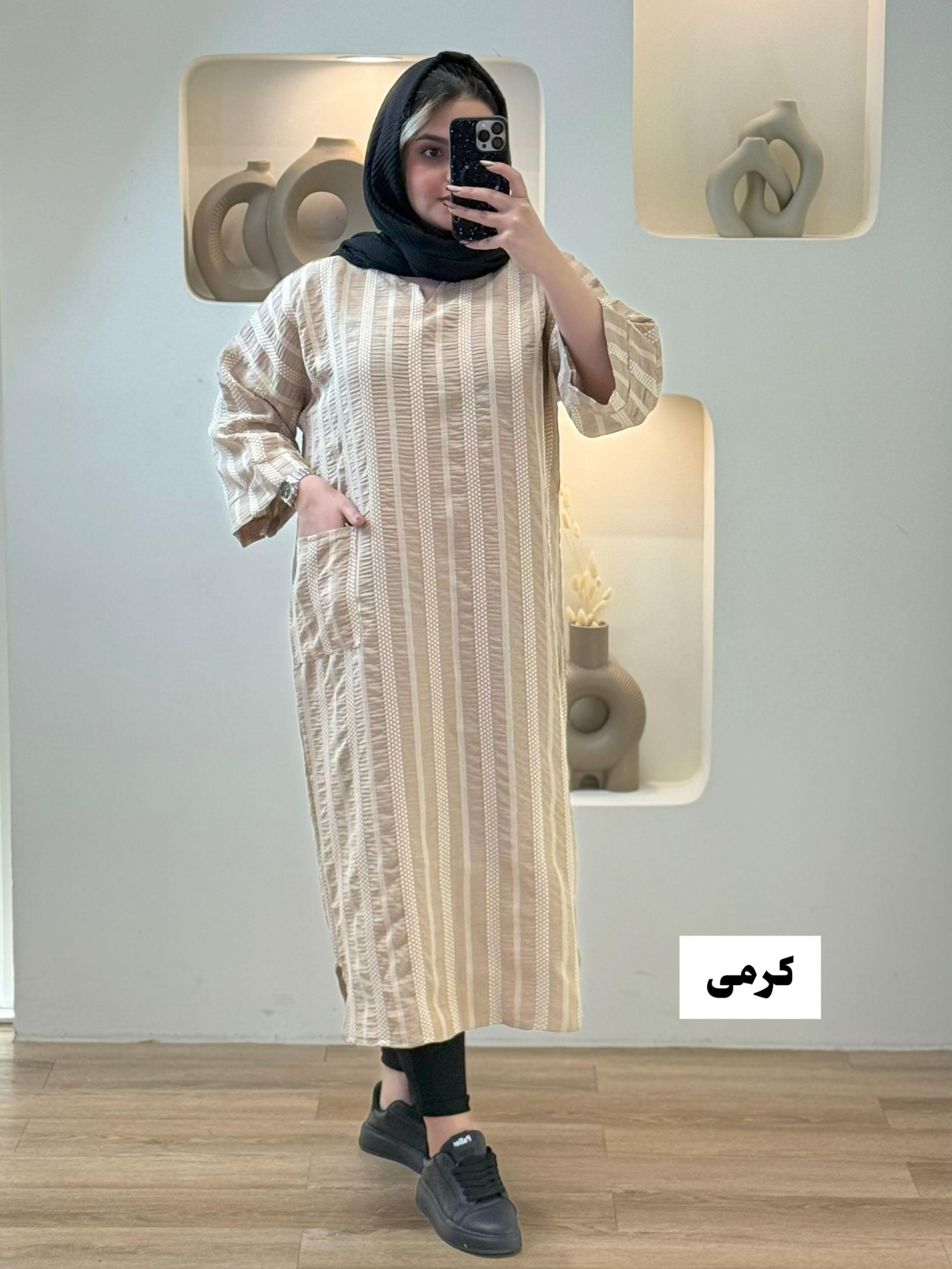 کفتان کوک دوزی یقه کوبایی - 8036 - رنگ : کرمی