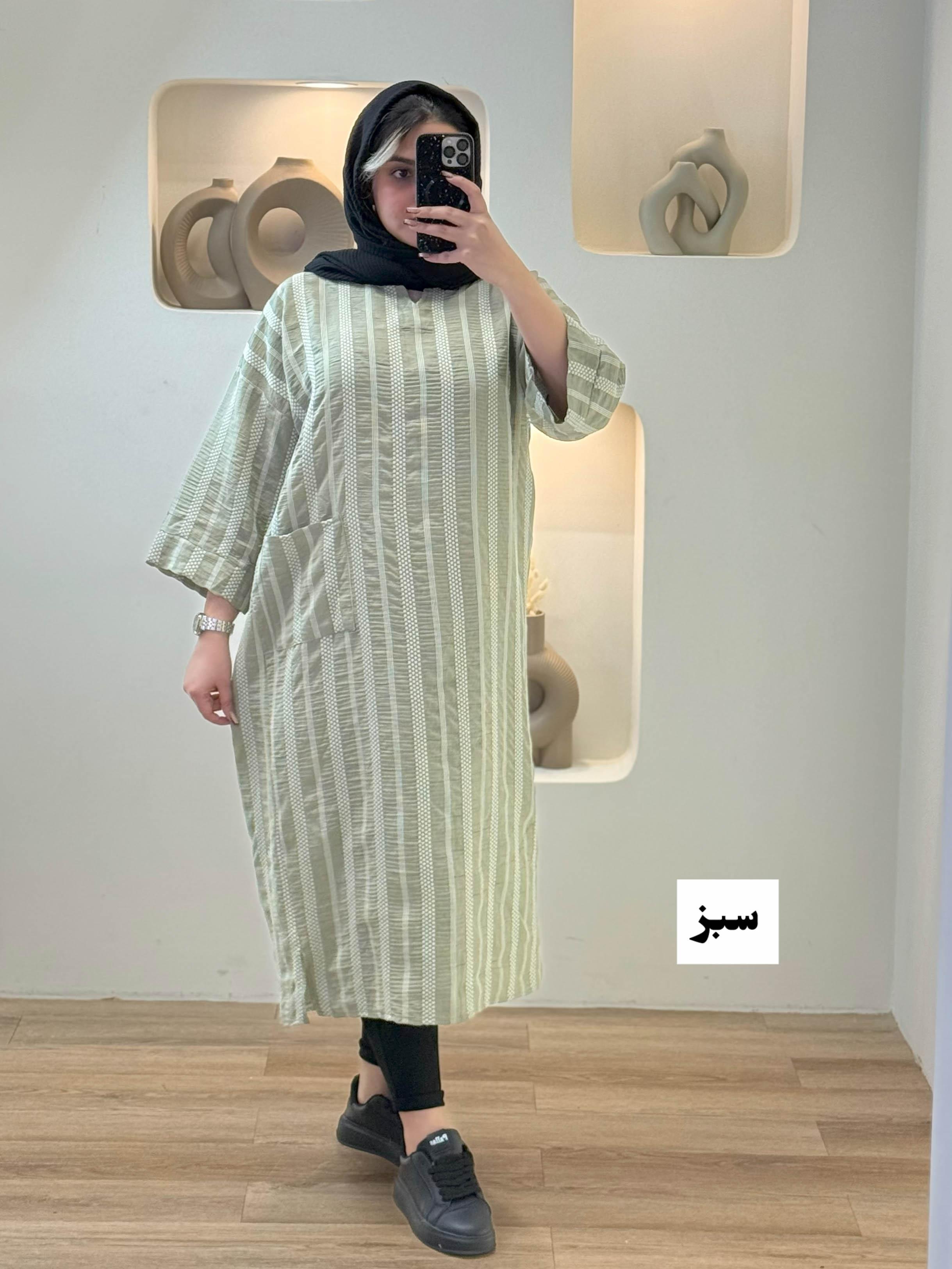 کفتان کوک دوزی یقه کوبایی - 8036 - رنگ : سبز